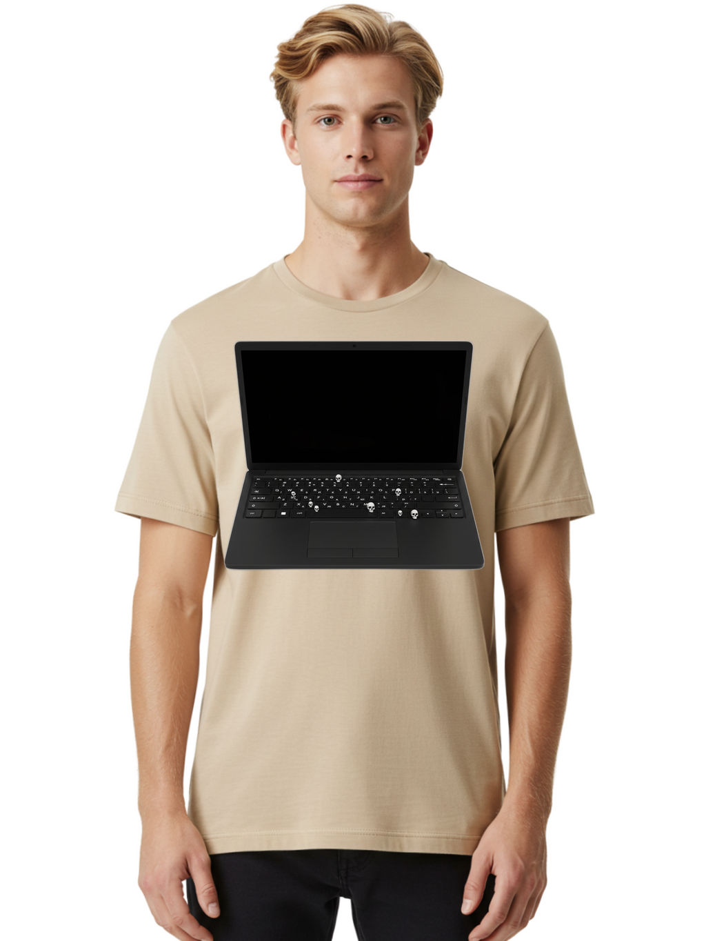 Laptop-With-Skull-Keys Men'S Graphic Tee, 100% Cotton, Comfortable Casual Summer Wear, Machine Washable, Vintage Camera, Old Camera, Antique Camera, Black Camera, Classic Photography, Photography Equipment, Nostalgic Device, Film Camera, Bam730