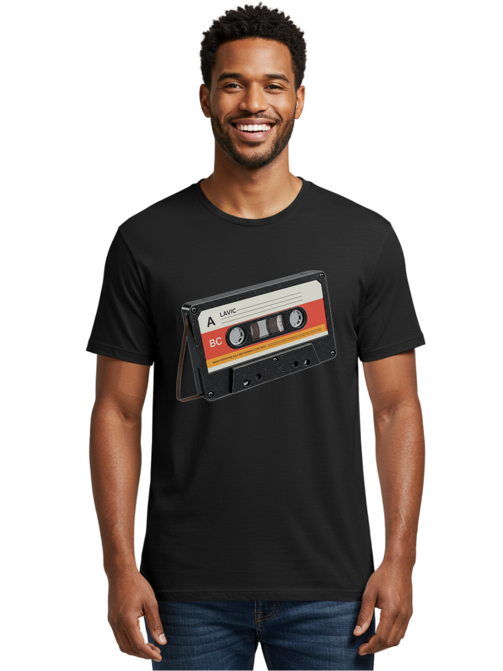Lavic-Cassette-Tape Men'S Graphic Tee, 100% Cotton, Comfortable Casual Summer Wear, Machine Washable, Vintage Camera, Old Camera, Antique Camera, Black Camera, Classic Photography, Photography Equipment, Nostalgic Device, Film Camera, Bam751