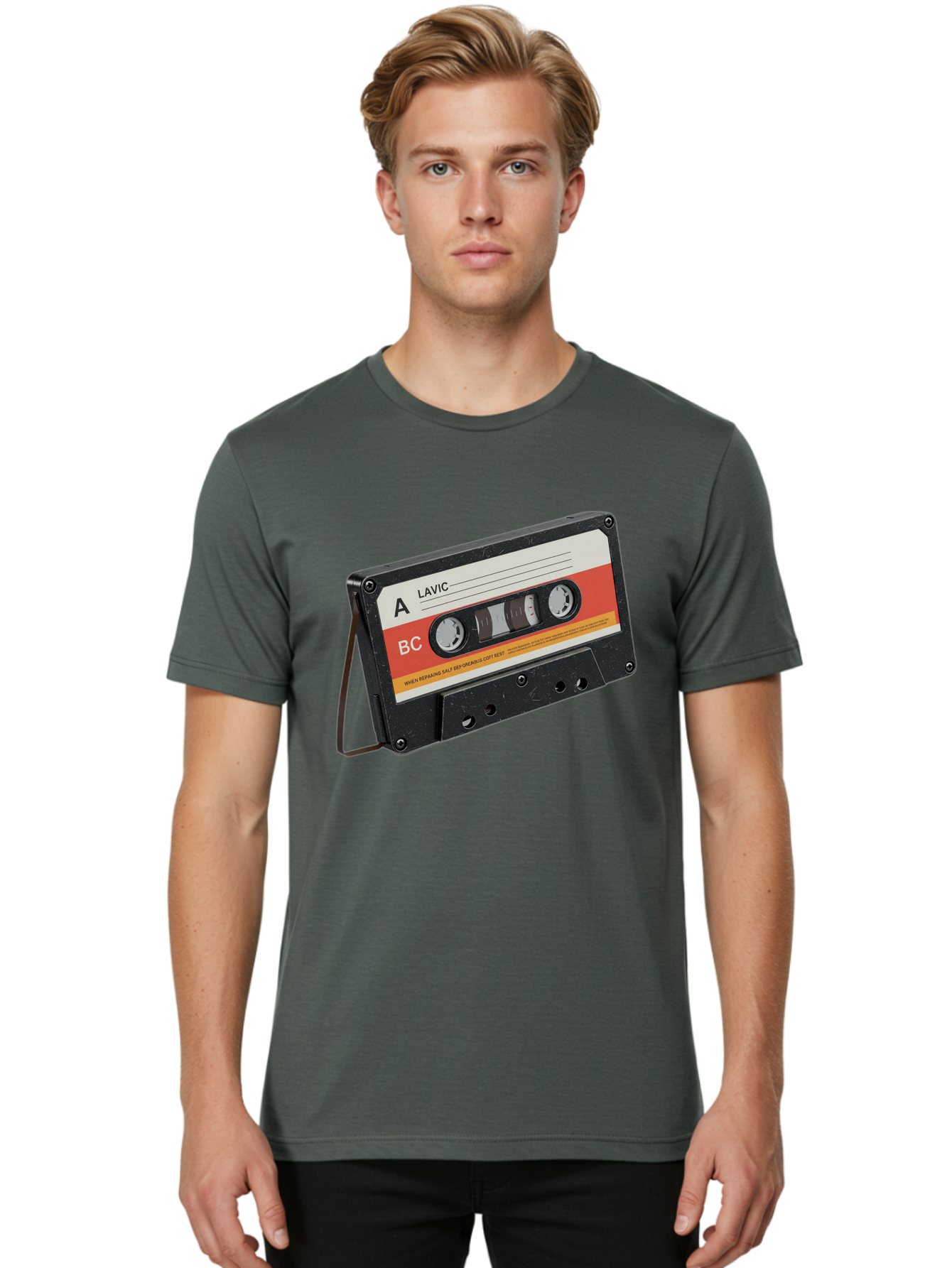 Lavic-Cassette-Tape Men'S Graphic Tee, 100% Cotton, Comfortable Casual Summer Wear, Machine Washable, Vintage Camera, Old Camera, Antique Camera, Black Camera, Classic Photography, Photography Equipment, Nostalgic Device, Film Camera, Bam751