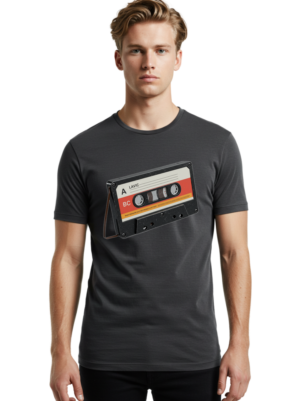 Lavic-Cassette-Tape Men'S Graphic Tee, 100% Cotton, Comfortable Casual Summer Wear, Machine Washable, Vintage Camera, Old Camera, Antique Camera, Black Camera, Classic Photography, Photography Equipment, Nostalgic Device, Film Camera, Bam751