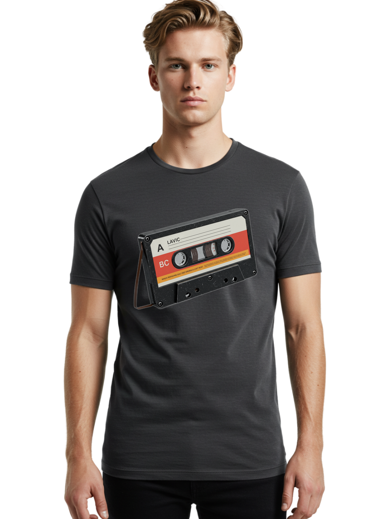 Lavic-Cassette-Tape Men'S Graphic Tee, 100% Cotton, Comfortable Casual Summer Wear, Machine Washable, Vintage Camera, Old Camera, Antique Camera, Black Camera, Classic Photography, Photography Equipment, Nostalgic Device, Film Camera, Bam751
