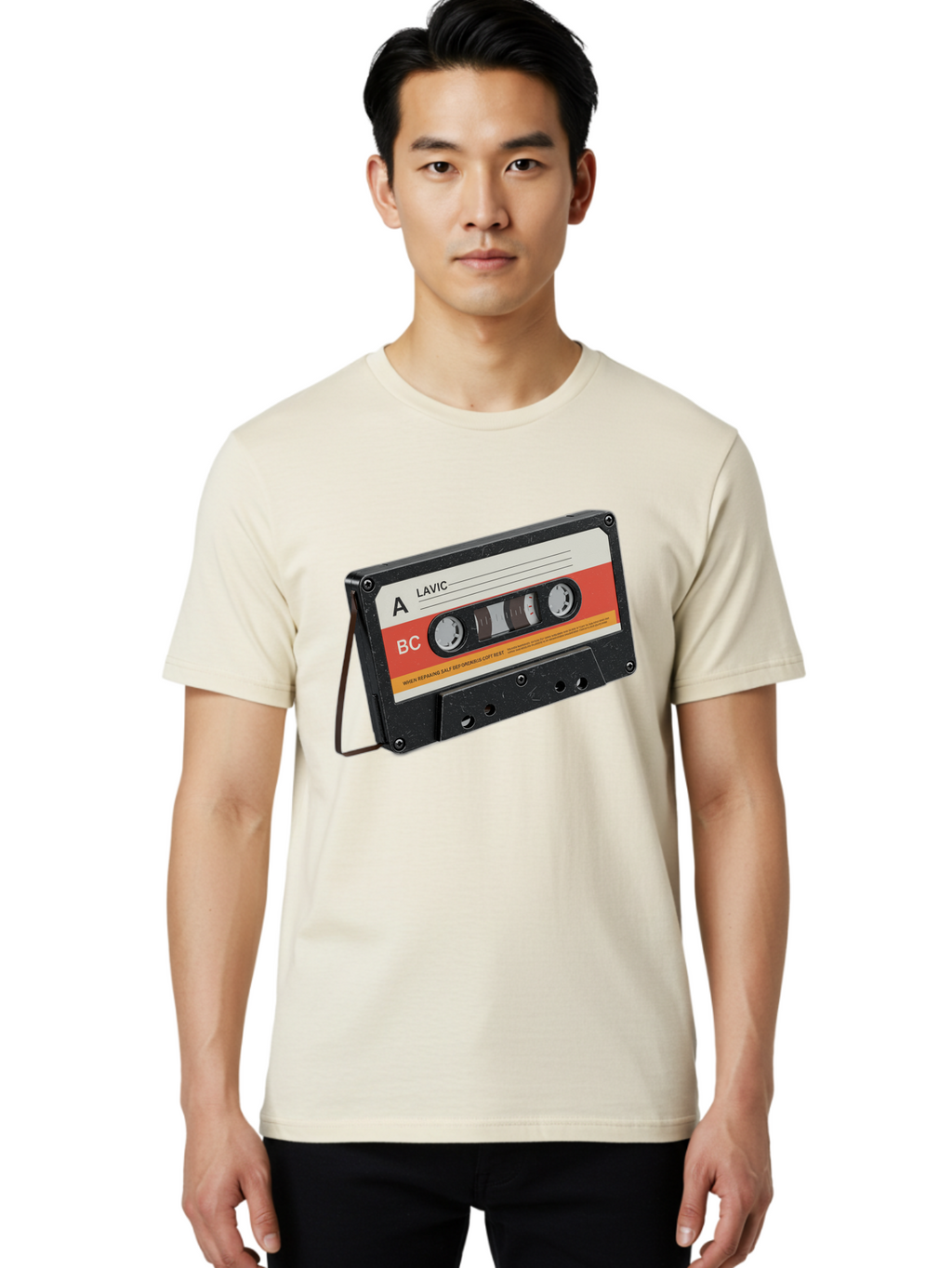 Lavic-Cassette-Tape Men'S Graphic Tee, 100% Cotton, Comfortable Casual Summer Wear, Machine Washable, Vintage Camera, Old Camera, Antique Camera, Black Camera, Classic Photography, Photography Equipment, Nostalgic Device, Film Camera, Bam751