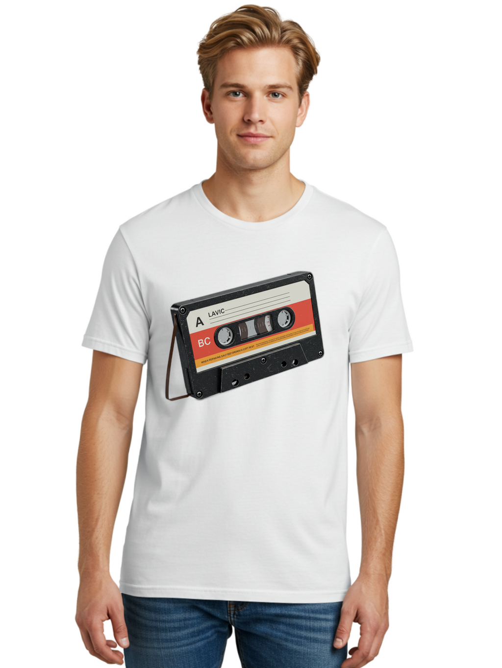Lavic-Cassette-Tape Men'S Graphic Tee, 100% Cotton, Comfortable Casual Summer Wear, Machine Washable, Vintage Camera, Old Camera, Antique Camera, Black Camera, Classic Photography, Photography Equipment, Nostalgic Device, Film Camera, Bam751