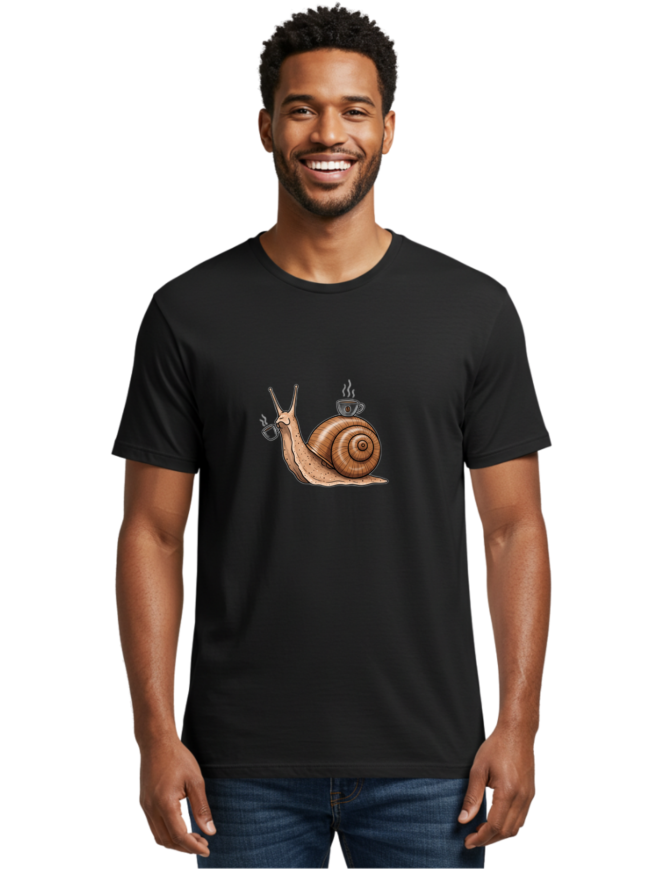 Lazy-Snail-With-Coffee-Mug-1 Men'S Graphic Tee, 100% Cotton, Comfortable Casual Summer Wear, Machine Washable, Vintage Camera, Old Camera, Antique Camera, Black Camera, Classic Photography, Photography Equipment, Nostalgic Device, Film Camera, Bam752