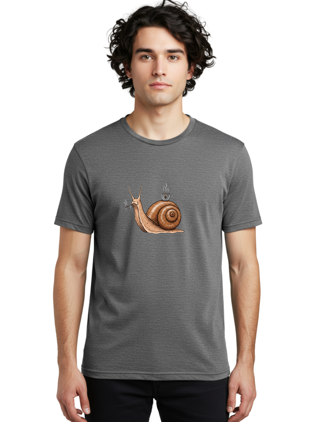Lazy-Snail-With-Coffee-Mug-1 Men'S Graphic Tee, 100% Cotton, Comfortable Casual Summer Wear, Machine Washable, Vintage Camera, Old Camera, Antique Camera, Black Camera, Classic Photography, Photography Equipment, Nostalgic Device, Film Camera, Bam752