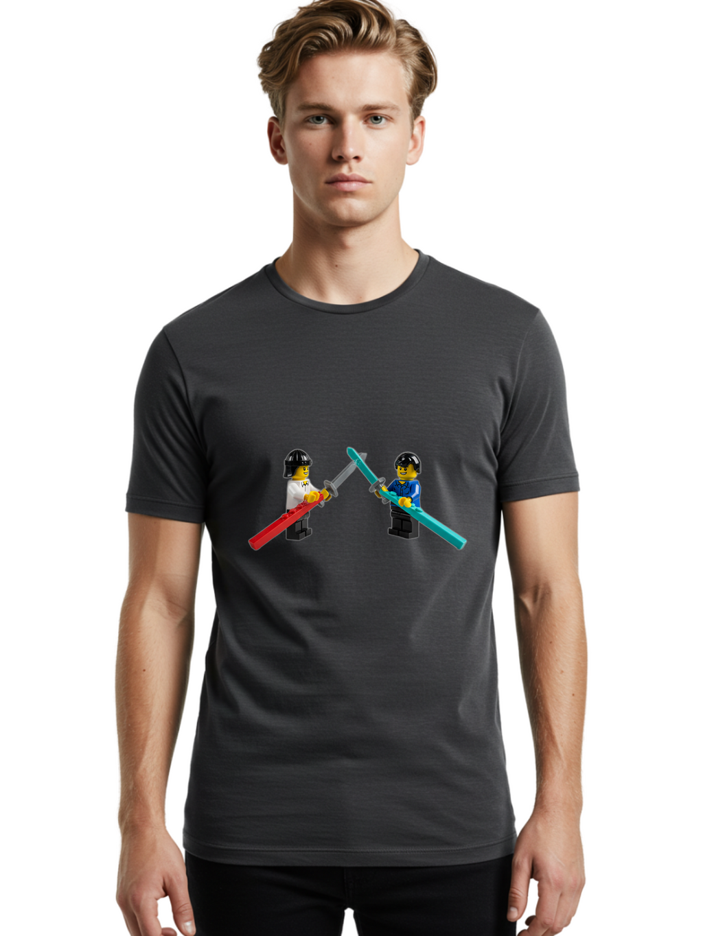 Lego-Minifigures-Sword-Fight Men'S Graphic Tee, 100% Cotton, Comfortable Casual Summer Wear, Machine Washable, Vintage Camera, Old Camera, Antique Camera, Black Camera, Classic Photography, Photography Equipment, Nostalgic Device, Film Camera, Bam757