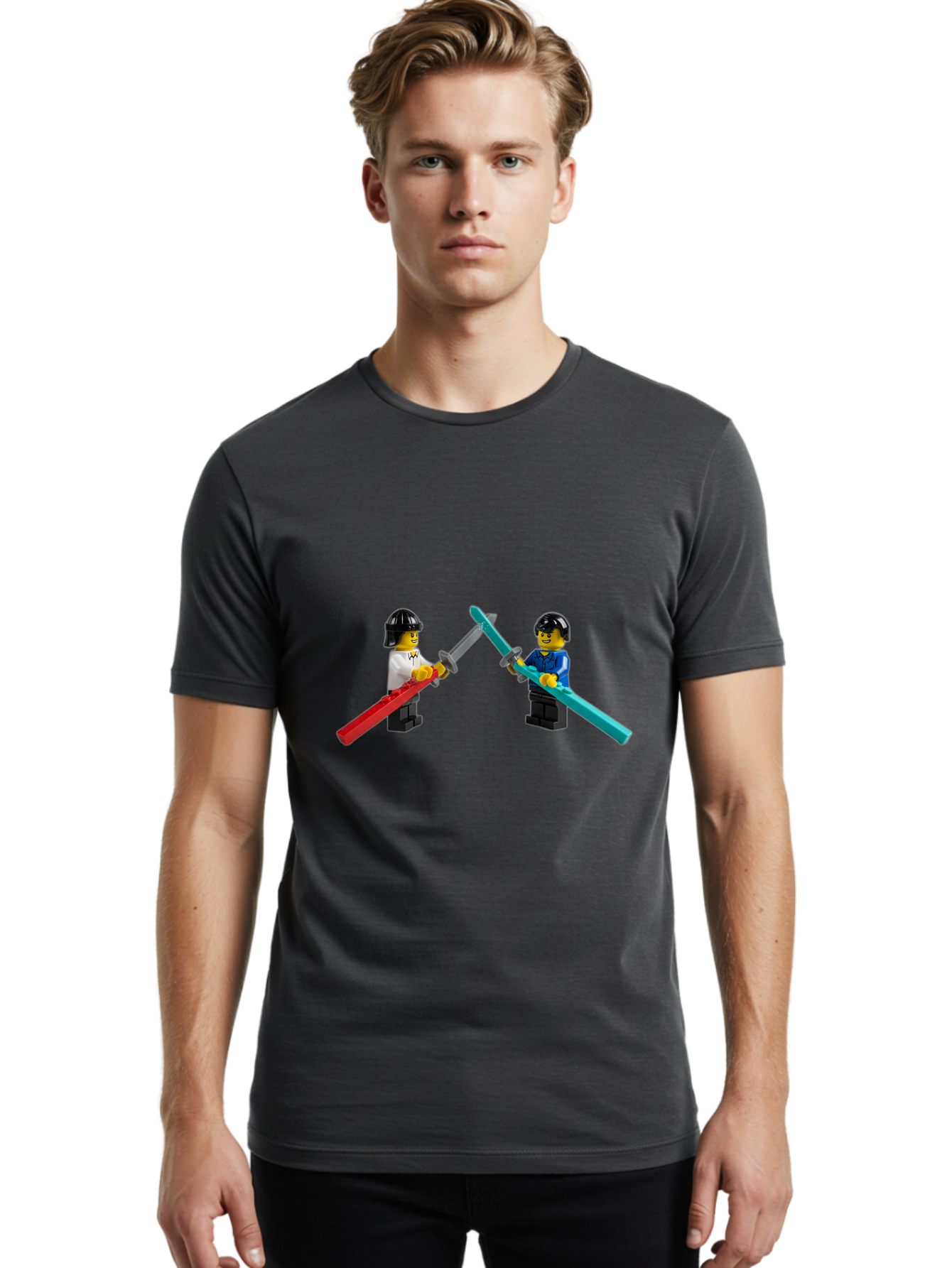Lego-Minifigures-Sword-Fight Men'S Graphic Tee, 100% Cotton, Comfortable Casual Summer Wear, Machine Washable, Vintage Camera, Old Camera, Antique Camera, Black Camera, Classic Photography, Photography Equipment, Nostalgic Device, Film Camera, Bam757