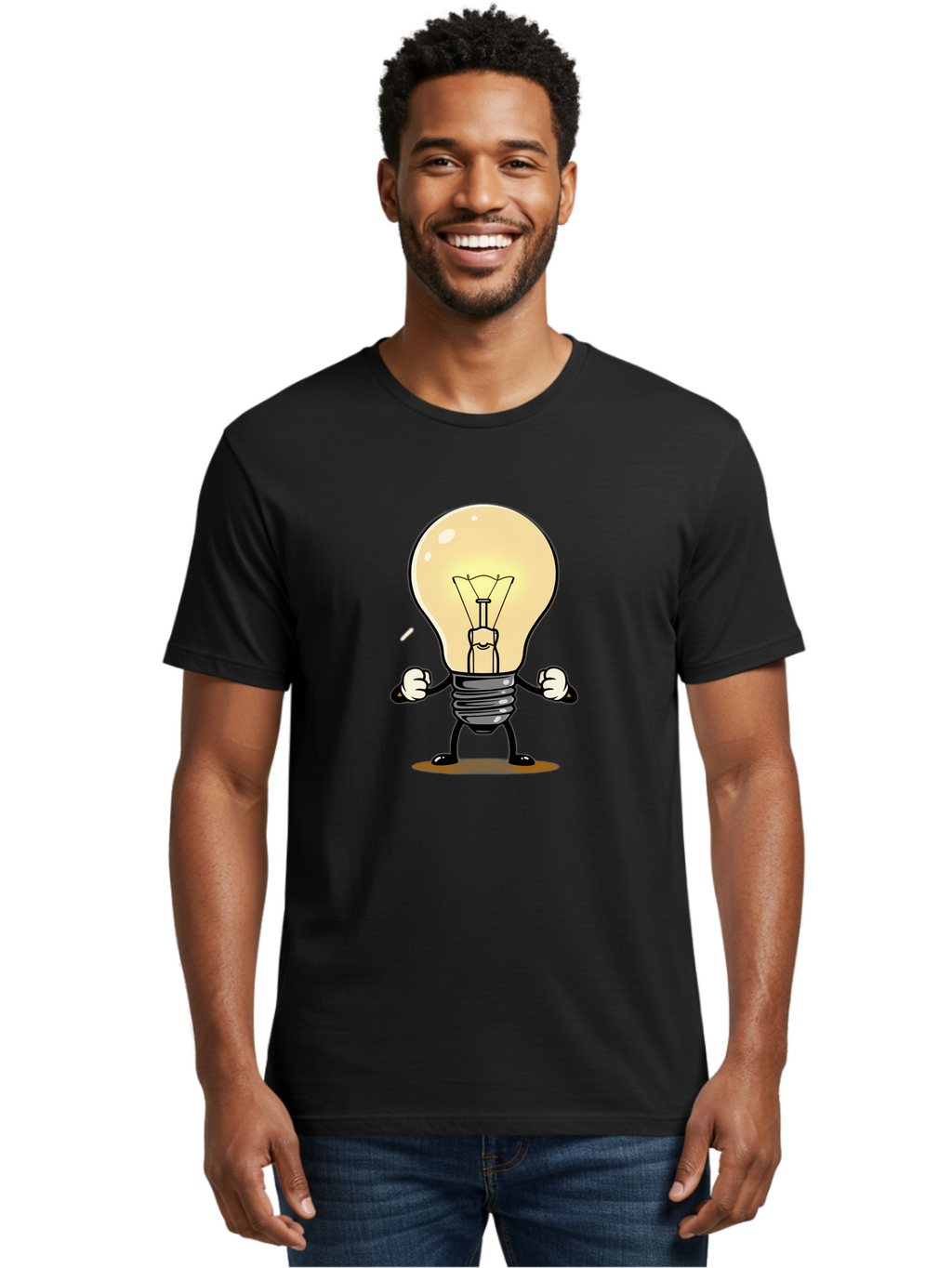 Light-Bulb-Character Men'S Graphic Tee, 100% Cotton, Comfortable Casual Summer Wear, Machine Washable, Vintage Camera, Old Camera, Antique Camera, Black Camera, Classic Photography, Photography Equipment, Nostalgic Device, Film Camera, Bam765