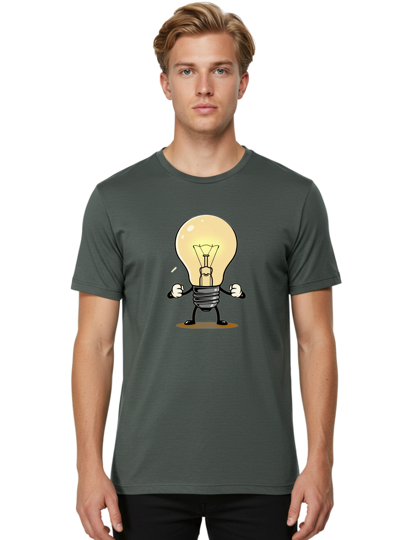 Light-Bulb-Character Men'S Graphic Tee, 100% Cotton, Comfortable Casual Summer Wear, Machine Washable, Vintage Camera, Old Camera, Antique Camera, Black Camera, Classic Photography, Photography Equipment, Nostalgic Device, Film Camera, Bam765