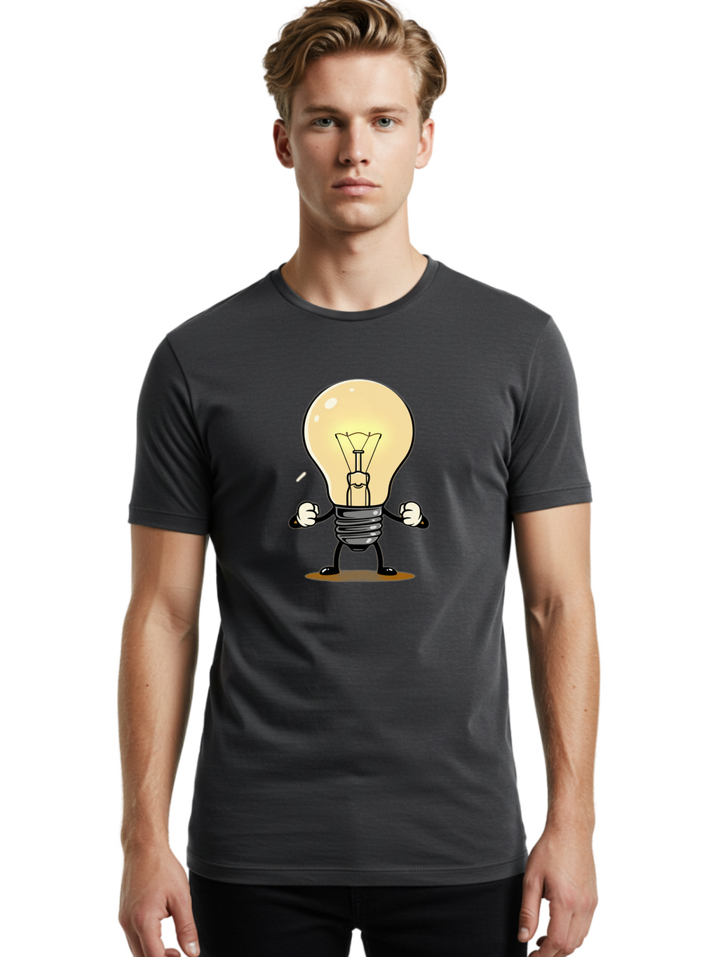 Light-Bulb-Character Men'S Graphic Tee, 100% Cotton, Comfortable Casual Summer Wear, Machine Washable, Vintage Camera, Old Camera, Antique Camera, Black Camera, Classic Photography, Photography Equipment, Nostalgic Device, Film Camera, Bam765