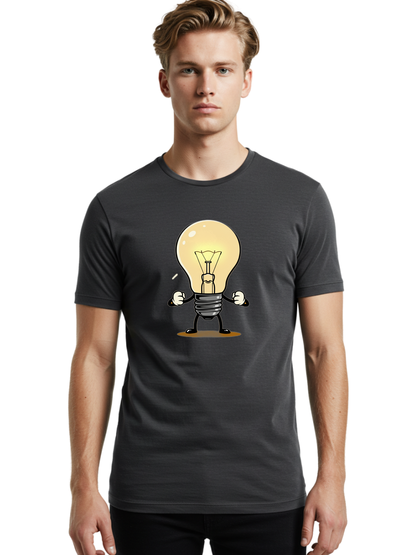 Light-Bulb-Character Men'S Graphic Tee, 100% Cotton, Comfortable Casual Summer Wear, Machine Washable, Vintage Camera, Old Camera, Antique Camera, Black Camera, Classic Photography, Photography Equipment, Nostalgic Device, Film Camera, Bam765
