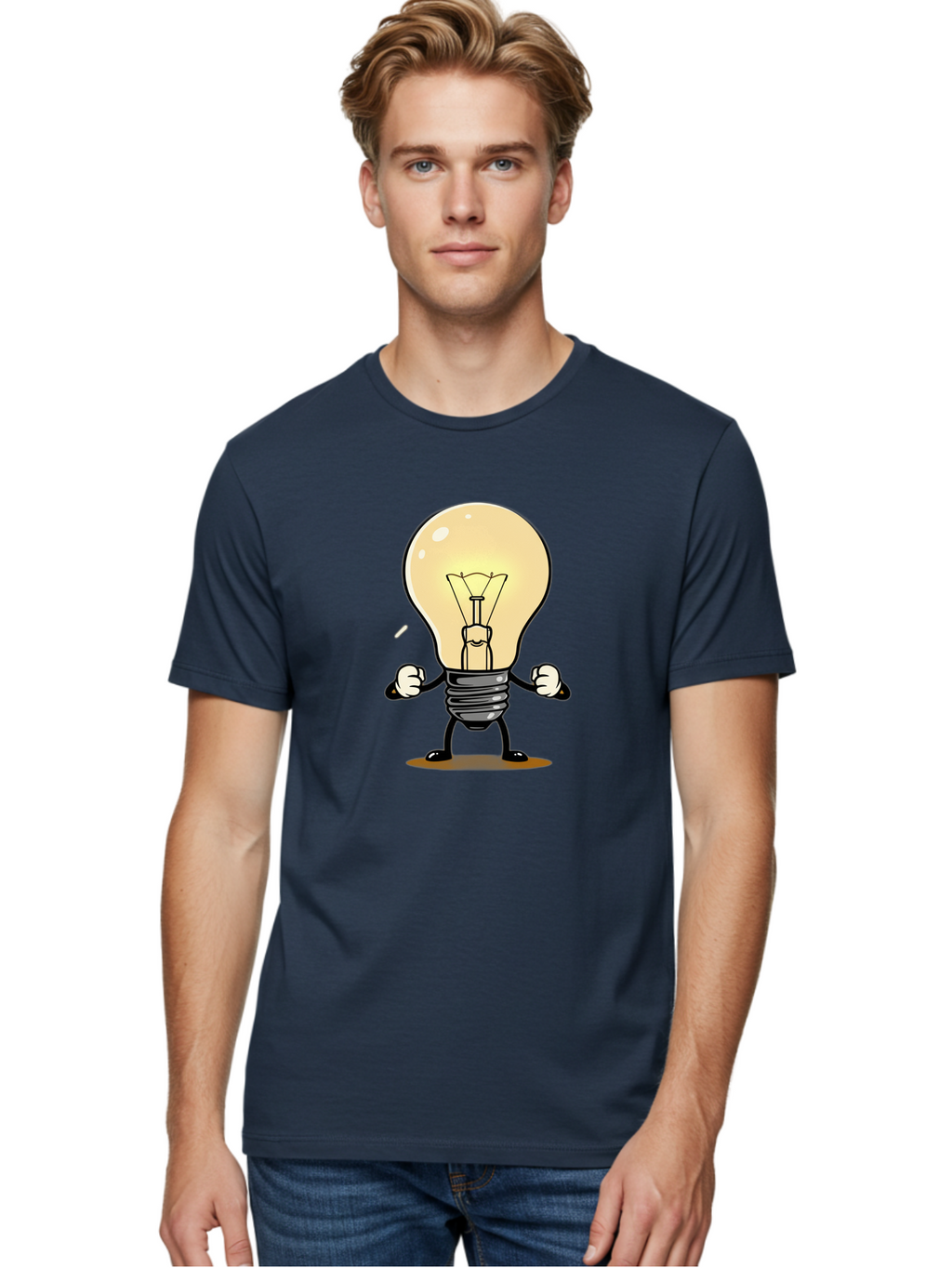 Light-Bulb-Character Men'S Graphic Tee, 100% Cotton, Comfortable Casual Summer Wear, Machine Washable, Vintage Camera, Old Camera, Antique Camera, Black Camera, Classic Photography, Photography Equipment, Nostalgic Device, Film Camera, Bam765