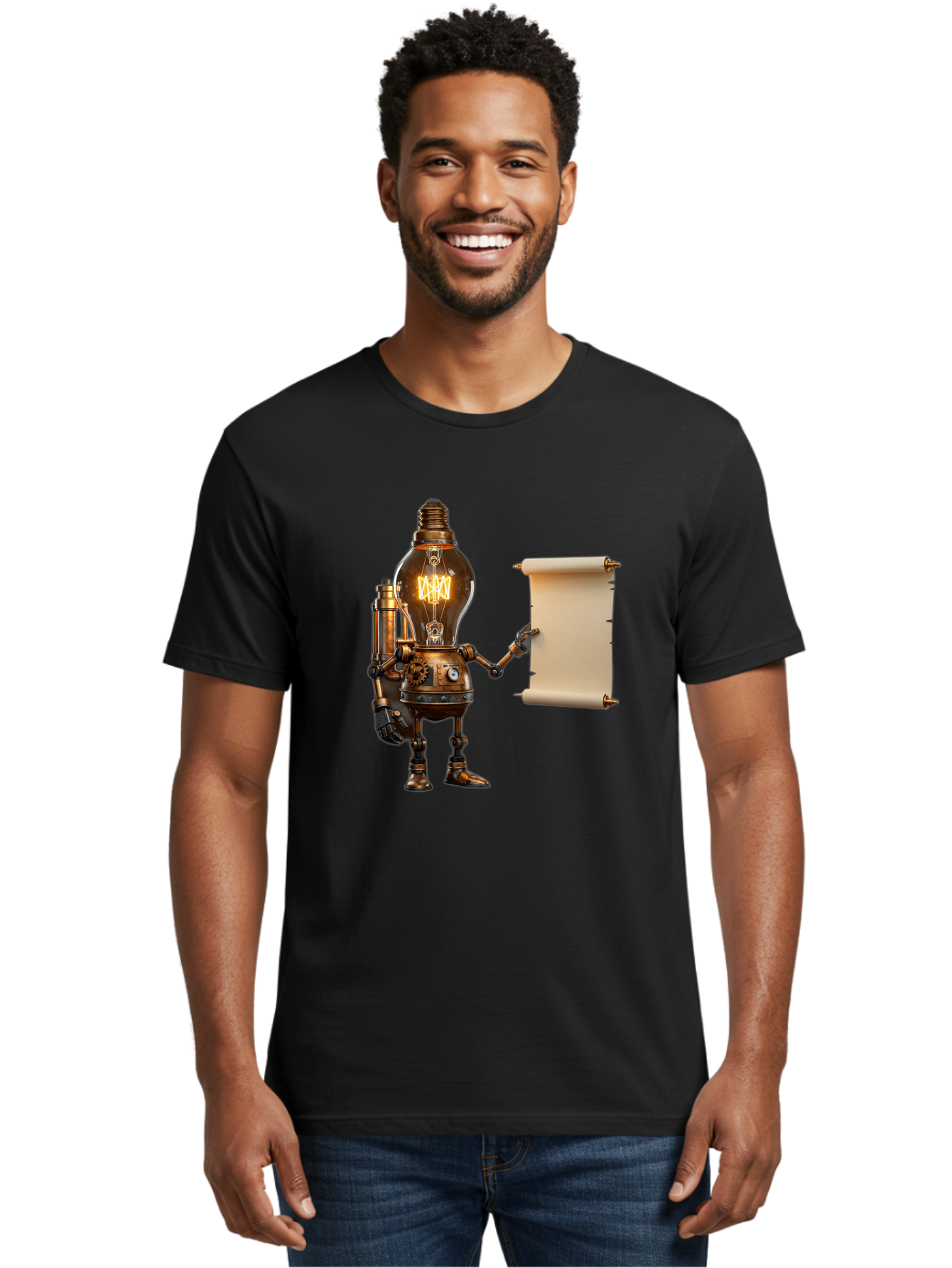 Light-Bulb-Robot Men'S Graphic Tee, 100% Cotton, Comfortable Casual Summer Wear, Machine Washable, Vintage Camera, Old Camera, Antique Camera, Black Camera, Classic Photography, Photography Equipment, Nostalgic Device, Film Camera, Camera Art Bam766