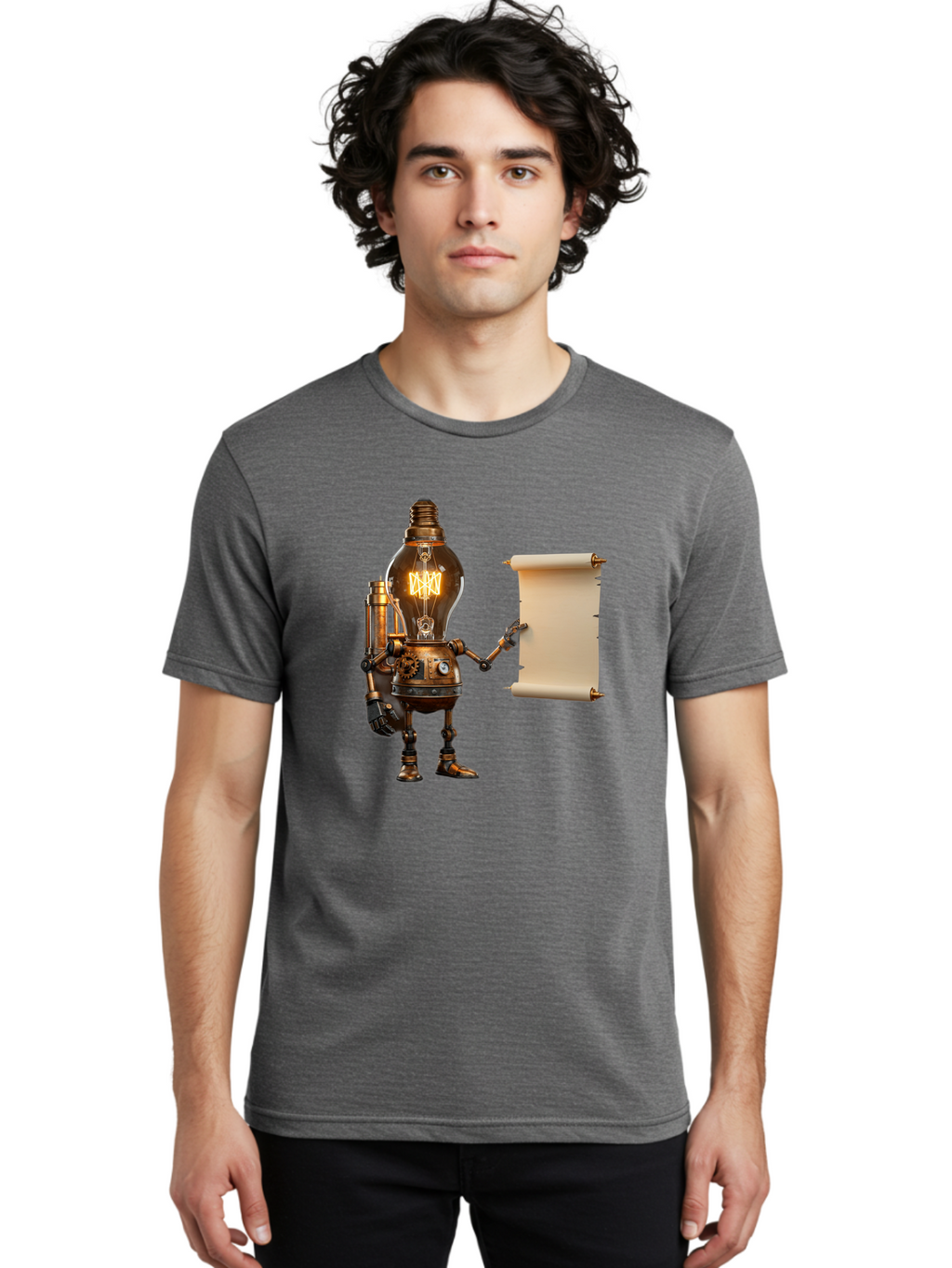 Light-Bulb-Robot Men'S Graphic Tee, 100% Cotton, Comfortable Casual Summer Wear, Machine Washable, Vintage Camera, Old Camera, Antique Camera, Black Camera, Classic Photography, Photography Equipment, Nostalgic Device, Film Camera, Camera Art Bam766
