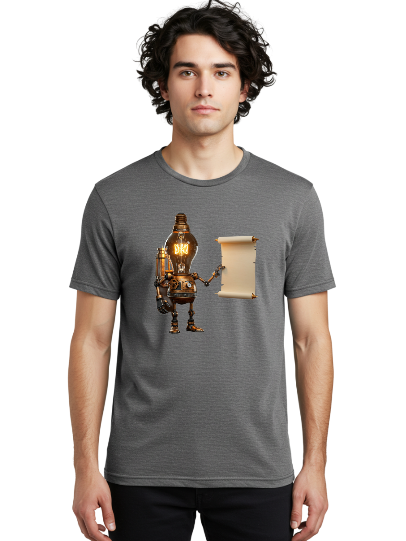 Light-Bulb-Robot Men'S Graphic Tee, 100% Cotton, Comfortable Casual Summer Wear, Machine Washable, Vintage Camera, Old Camera, Antique Camera, Black Camera, Classic Photography, Photography Equipment, Nostalgic Device, Film Camera, Camera Art Bam766