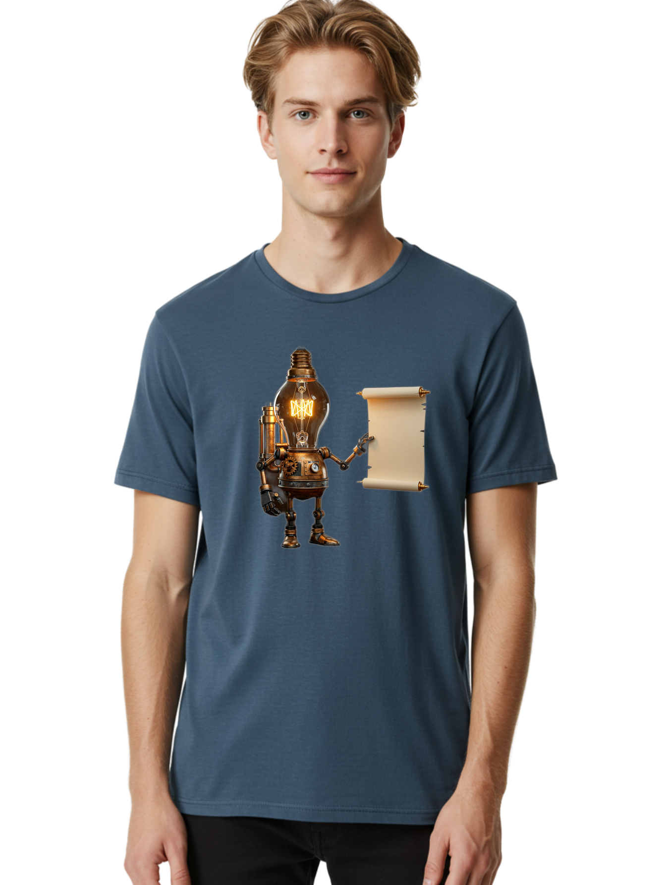 Light-Bulb-Robot Men'S Graphic Tee, 100% Cotton, Comfortable Casual Summer Wear, Machine Washable, Vintage Camera, Old Camera, Antique Camera, Black Camera, Classic Photography, Photography Equipment, Nostalgic Device, Film Camera, Camera Art Bam766