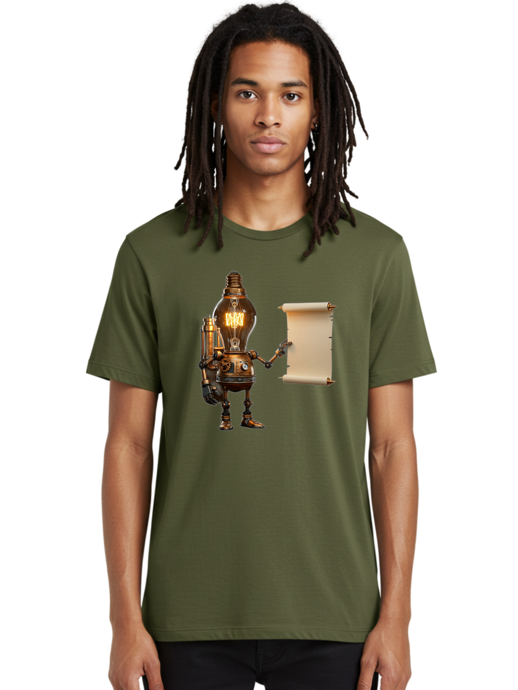 Light-Bulb-Robot Men'S Graphic Tee, 100% Cotton, Comfortable Casual Summer Wear, Machine Washable, Vintage Camera, Old Camera, Antique Camera, Black Camera, Classic Photography, Photography Equipment, Nostalgic Device, Film Camera, Camera Art Bam766