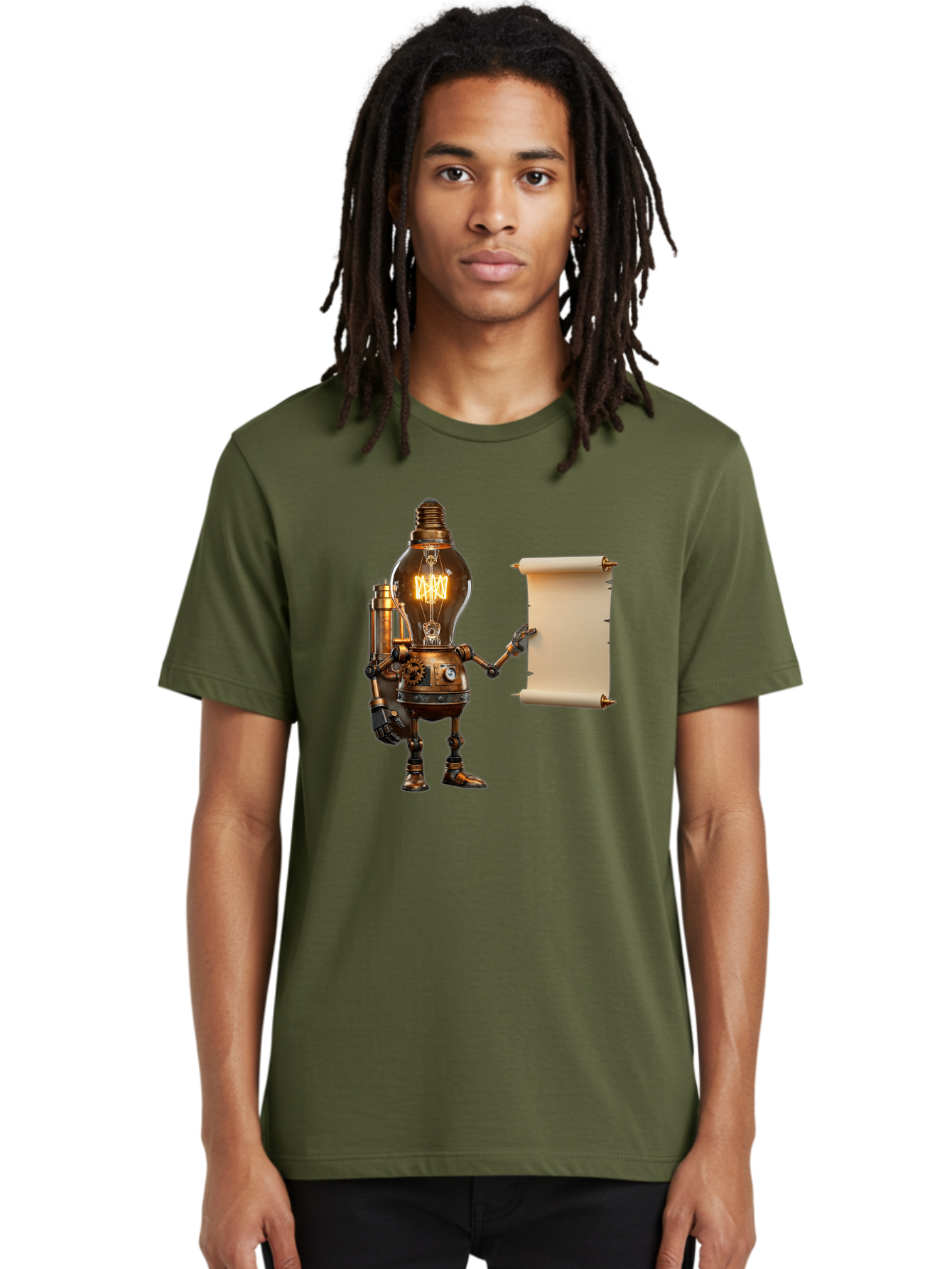 Light-Bulb-Robot Men'S Graphic Tee, 100% Cotton, Comfortable Casual Summer Wear, Machine Washable, Vintage Camera, Old Camera, Antique Camera, Black Camera, Classic Photography, Photography Equipment, Nostalgic Device, Film Camera, Camera Art Bam766
