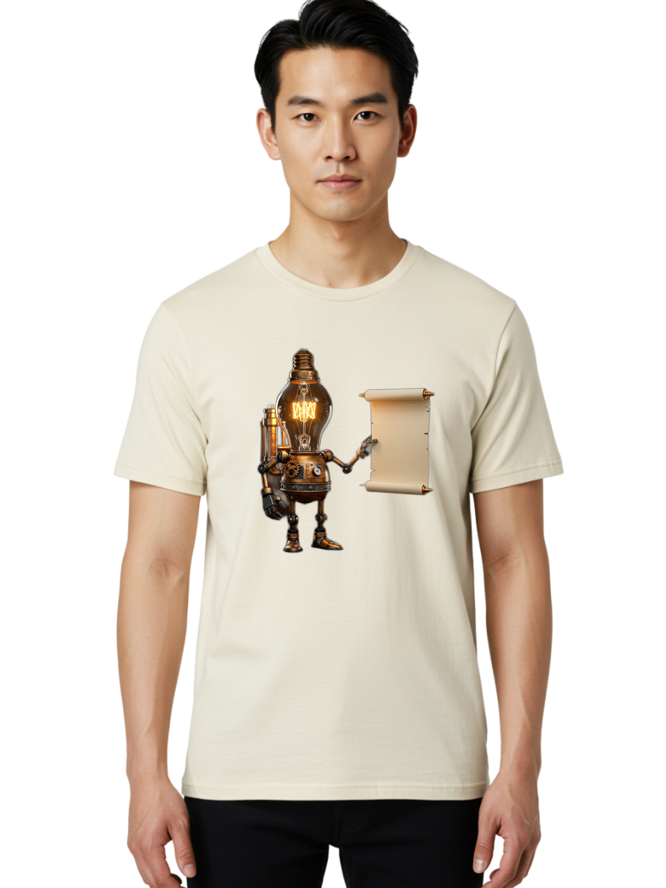 Light-Bulb-Robot Men'S Graphic Tee, 100% Cotton, Comfortable Casual Summer Wear, Machine Washable, Vintage Camera, Old Camera, Antique Camera, Black Camera, Classic Photography, Photography Equipment, Nostalgic Device, Film Camera, Camera Art Bam766