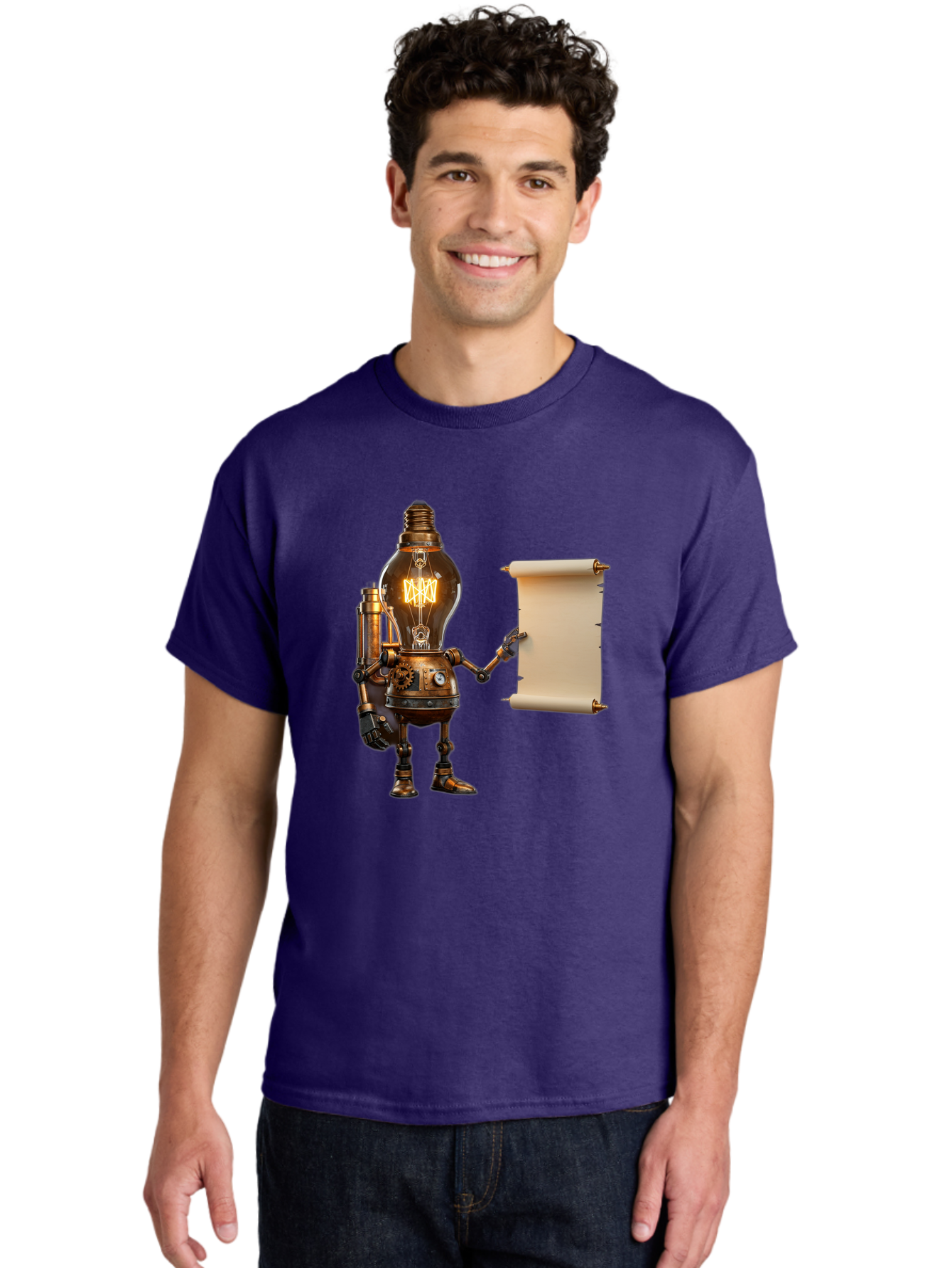 Light-Bulb-Robot Men'S Graphic Tee, 100% Cotton, Comfortable Casual Summer Wear, Machine Washable, Vintage Camera, Old Camera, Antique Camera, Black Camera, Classic Photography, Photography Equipment, Nostalgic Device, Film Camera, Camera Art Bam766