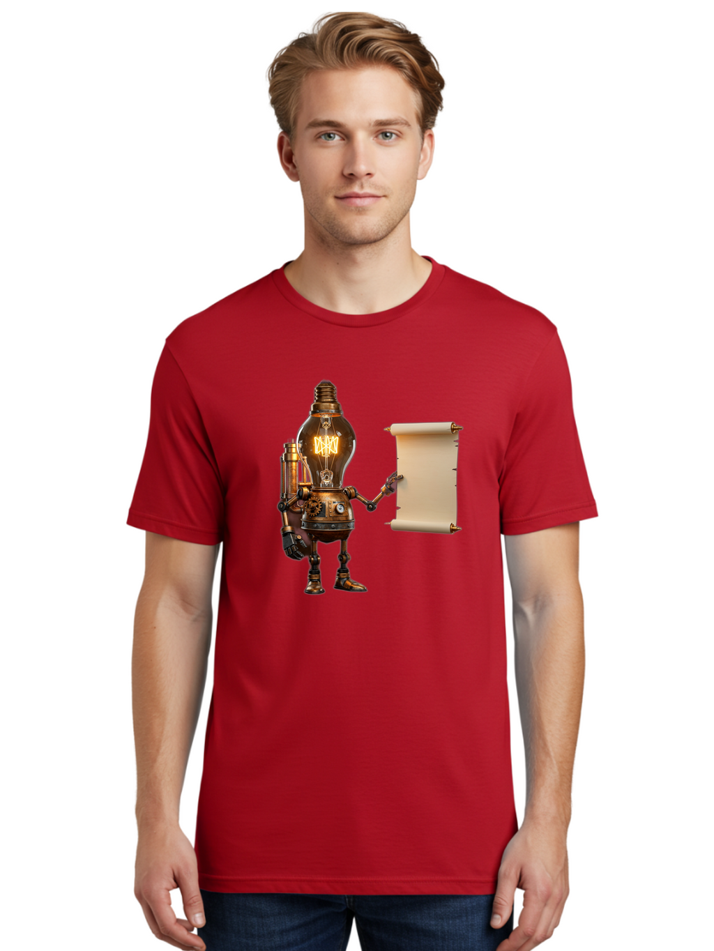 Light-Bulb-Robot Men'S Graphic Tee, 100% Cotton, Comfortable Casual Summer Wear, Machine Washable, Vintage Camera, Old Camera, Antique Camera, Black Camera, Classic Photography, Photography Equipment, Nostalgic Device, Film Camera, Camera Art Bam766