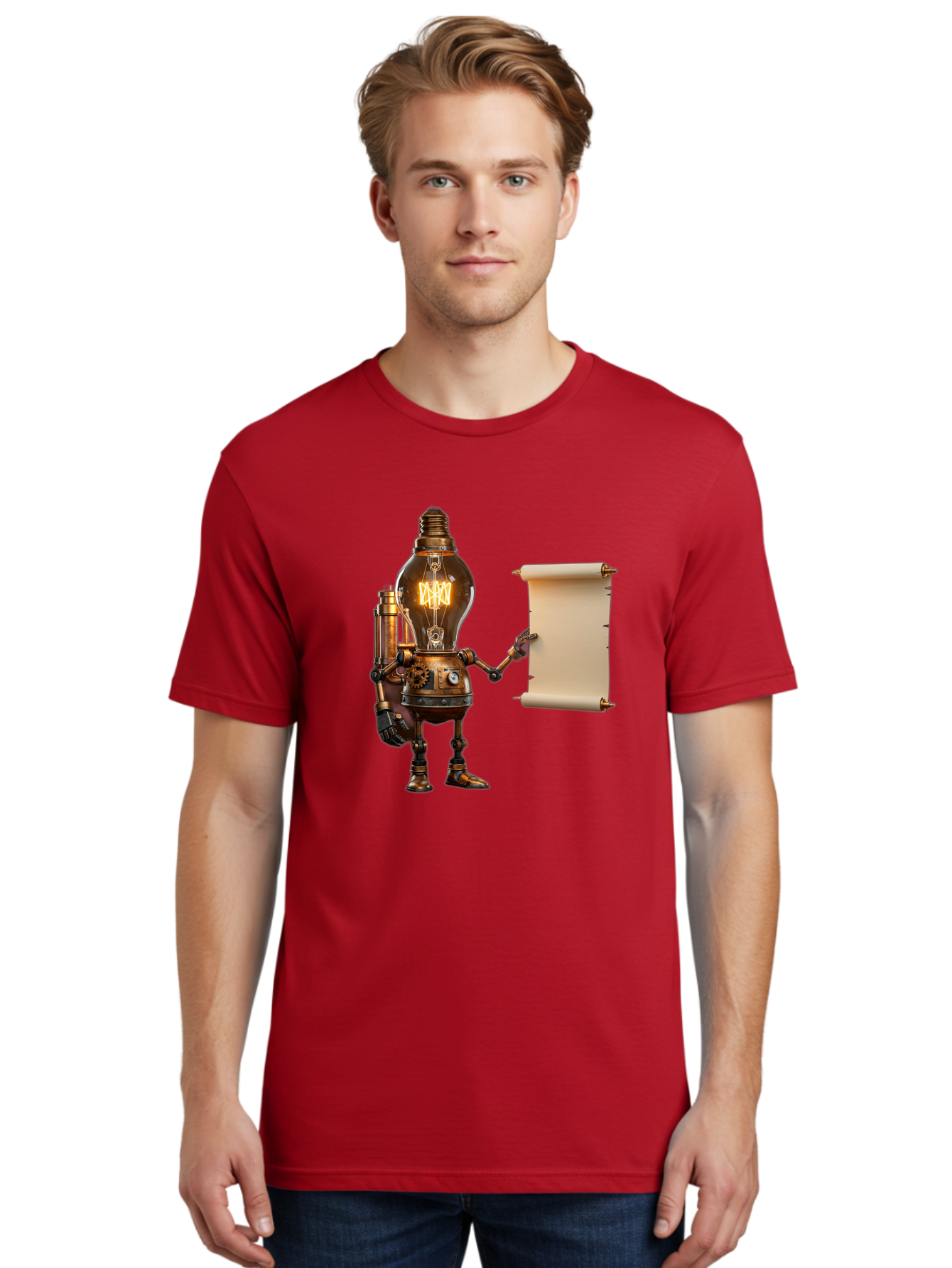 Light-Bulb-Robot Men'S Graphic Tee, 100% Cotton, Comfortable Casual Summer Wear, Machine Washable, Vintage Camera, Old Camera, Antique Camera, Black Camera, Classic Photography, Photography Equipment, Nostalgic Device, Film Camera, Camera Art Bam766