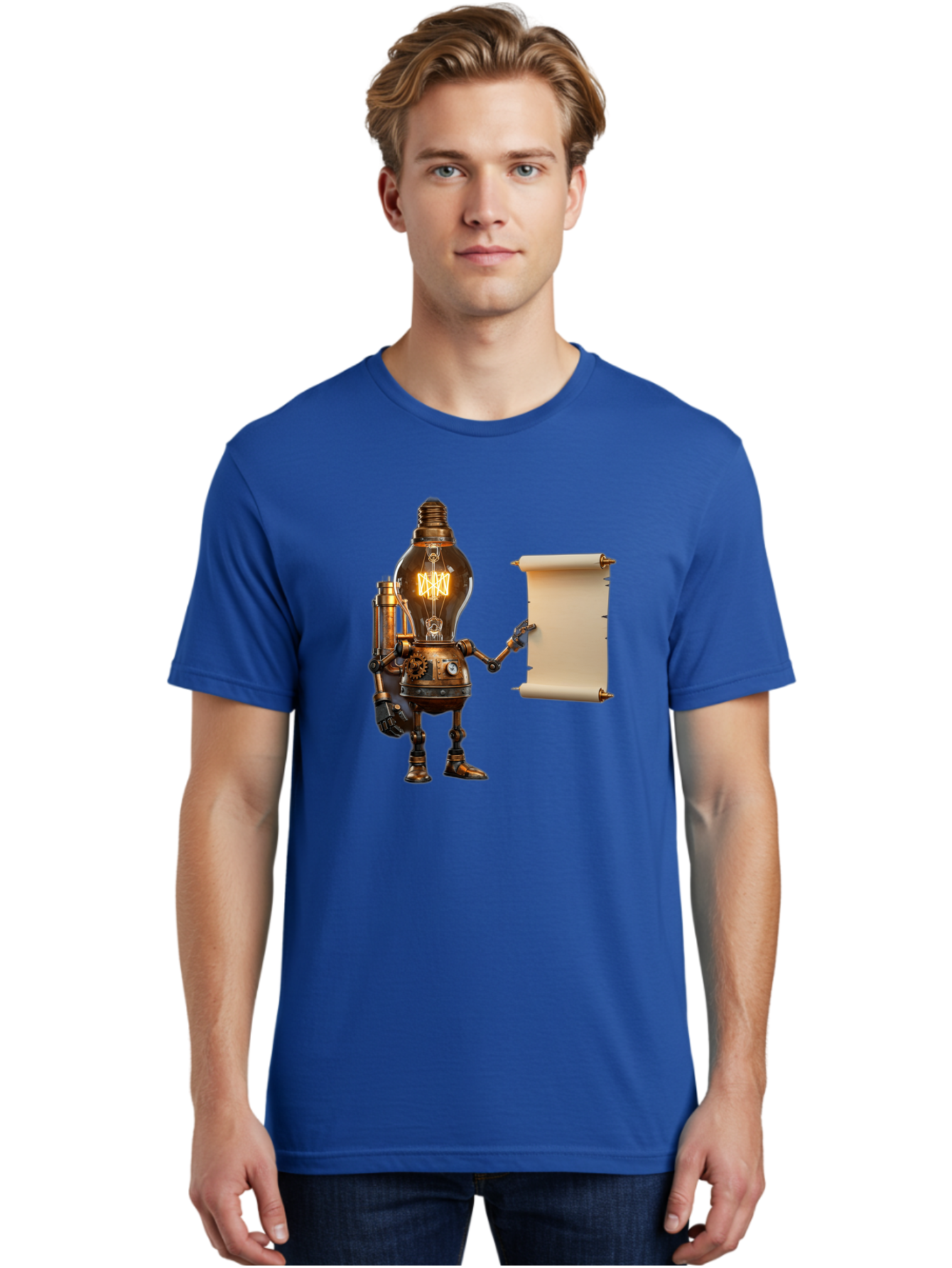 Light-Bulb-Robot Men'S Graphic Tee, 100% Cotton, Comfortable Casual Summer Wear, Machine Washable, Vintage Camera, Old Camera, Antique Camera, Black Camera, Classic Photography, Photography Equipment, Nostalgic Device, Film Camera, Camera Art Bam766