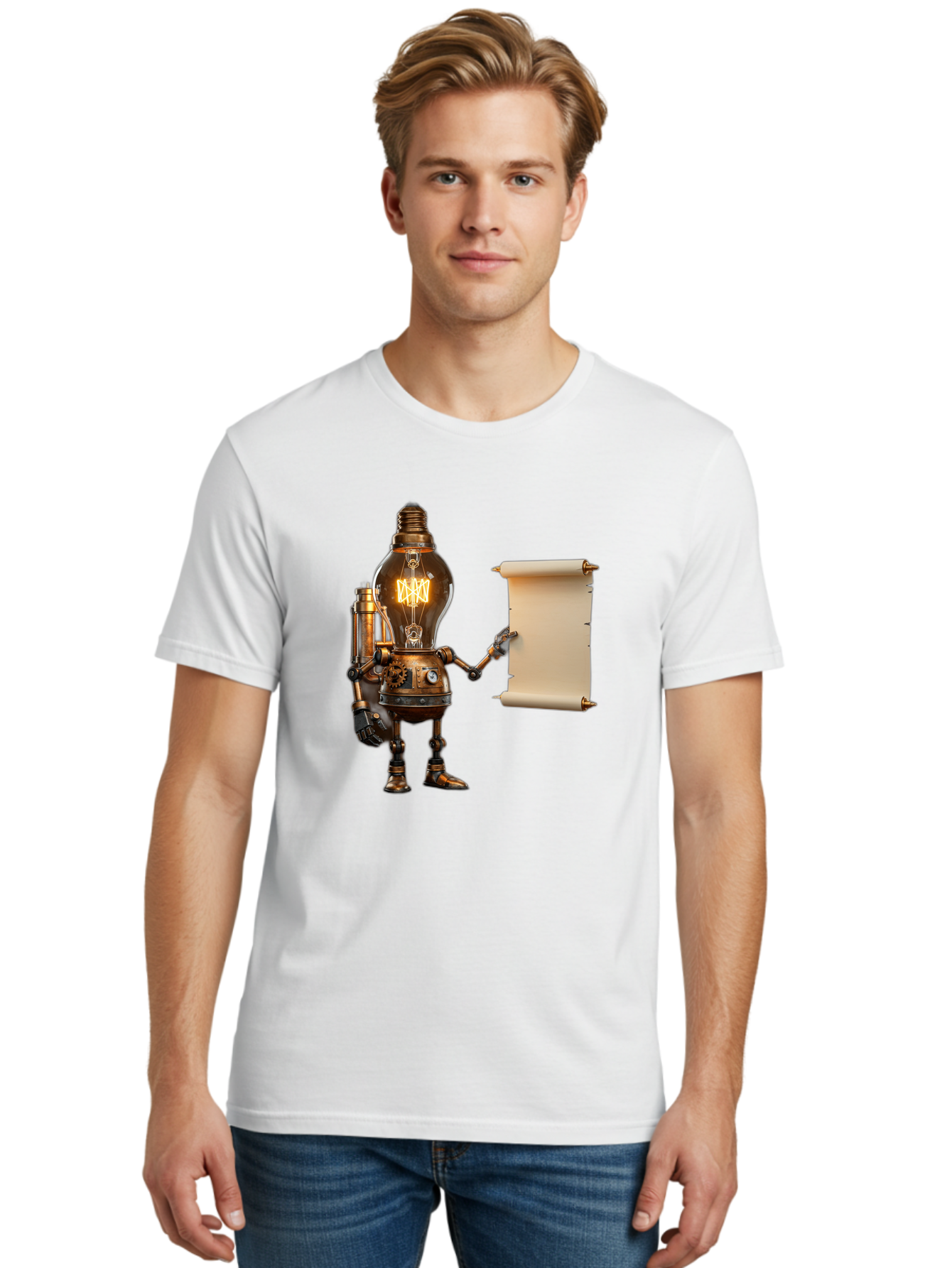 Light-Bulb-Robot Men'S Graphic Tee, 100% Cotton, Comfortable Casual Summer Wear, Machine Washable, Vintage Camera, Old Camera, Antique Camera, Black Camera, Classic Photography, Photography Equipment, Nostalgic Device, Film Camera, Camera Art Bam766