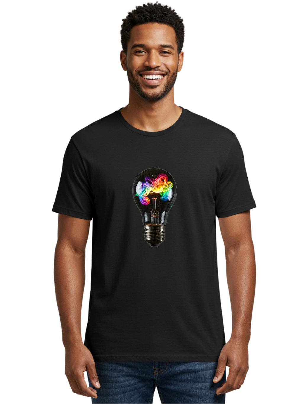 Light-Bulb-With-Swirling-Colors Men'S Graphic Tee, 100% Cotton, Comfortable Casual Summer Wear, Machine Washable, Vintage Camera, Old Camera, Antique Camera, Black Camera, Classic Photography, Photography Equipment, Nostalgic Device, Bam767