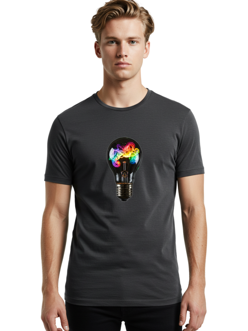 Light-Bulb-With-Swirling-Colors Men'S Graphic Tee, 100% Cotton, Comfortable Casual Summer Wear, Machine Washable, Vintage Camera, Old Camera, Antique Camera, Black Camera, Classic Photography, Photography Equipment, Nostalgic Device, Bam767