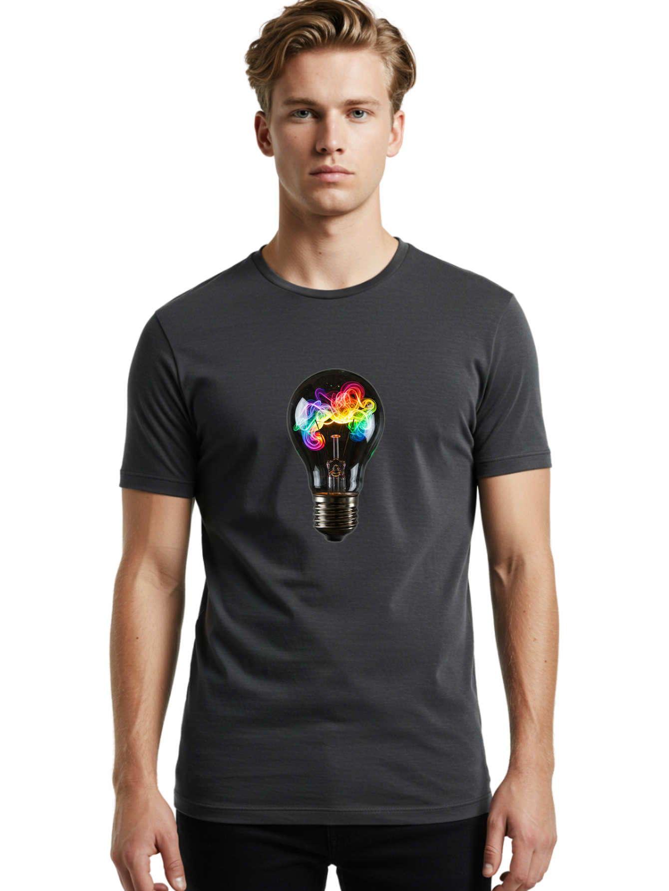 Light-Bulb-With-Swirling-Colors Men'S Graphic Tee, 100% Cotton, Comfortable Casual Summer Wear, Machine Washable, Vintage Camera, Old Camera, Antique Camera, Black Camera, Classic Photography, Photography Equipment, Nostalgic Device, Bam767