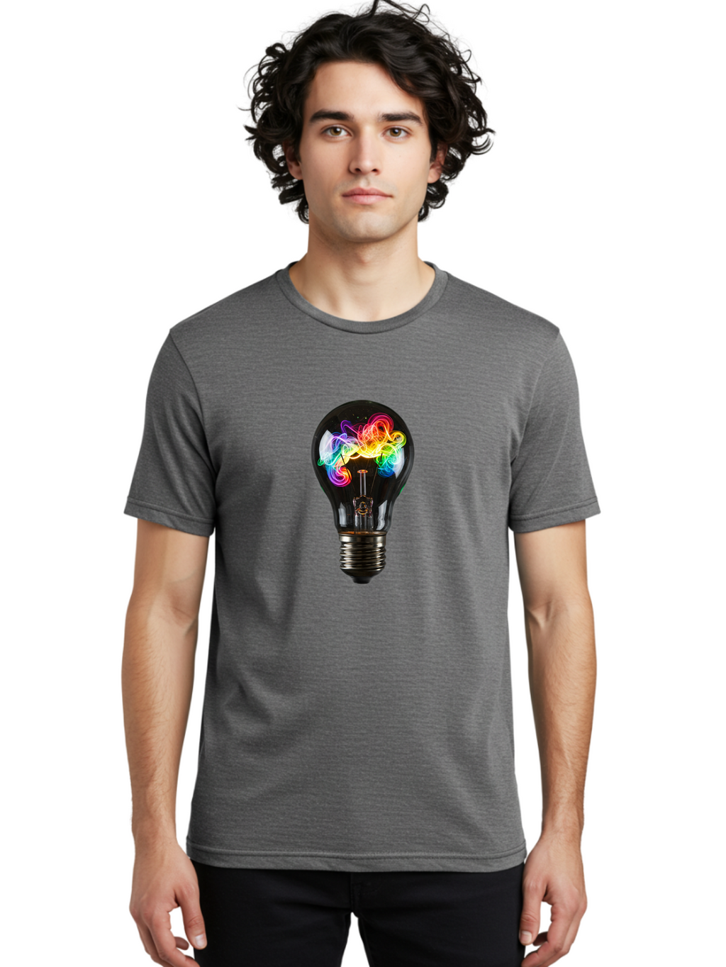 Light-Bulb-With-Swirling-Colors Men'S Graphic Tee, 100% Cotton, Comfortable Casual Summer Wear, Machine Washable, Vintage Camera, Old Camera, Antique Camera, Black Camera, Classic Photography, Photography Equipment, Nostalgic Device, Bam767