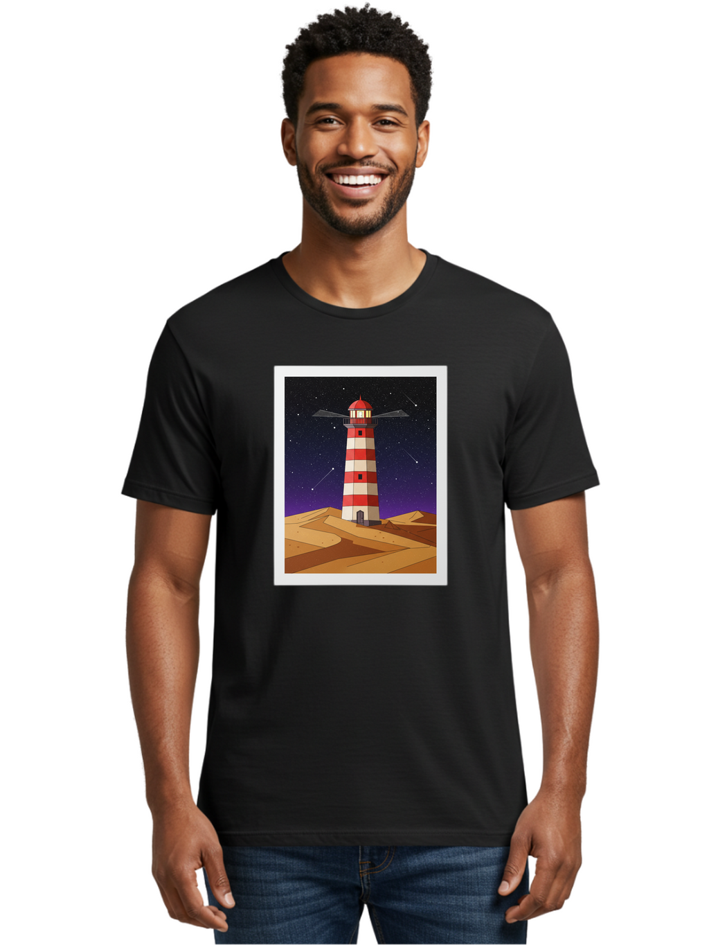Lighthouse-2 Men'S Graphic Tee, 100% Cotton, Comfortable Casual Summer Wear, Machine Washable, Vintage Camera, Old Camera, Antique Camera, Black Camera, Classic Photography, Photography Equipment, Nostalgic Device, Film Camera, Camera Art Bam769