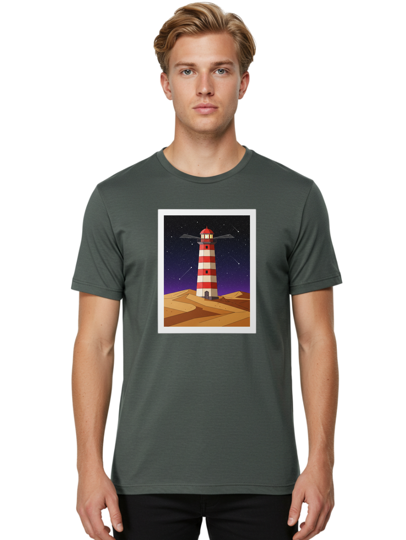 Lighthouse-2 Men'S Graphic Tee, 100% Cotton, Comfortable Casual Summer Wear, Machine Washable, Vintage Camera, Old Camera, Antique Camera, Black Camera, Classic Photography, Photography Equipment, Nostalgic Device, Film Camera, Camera Art Bam769