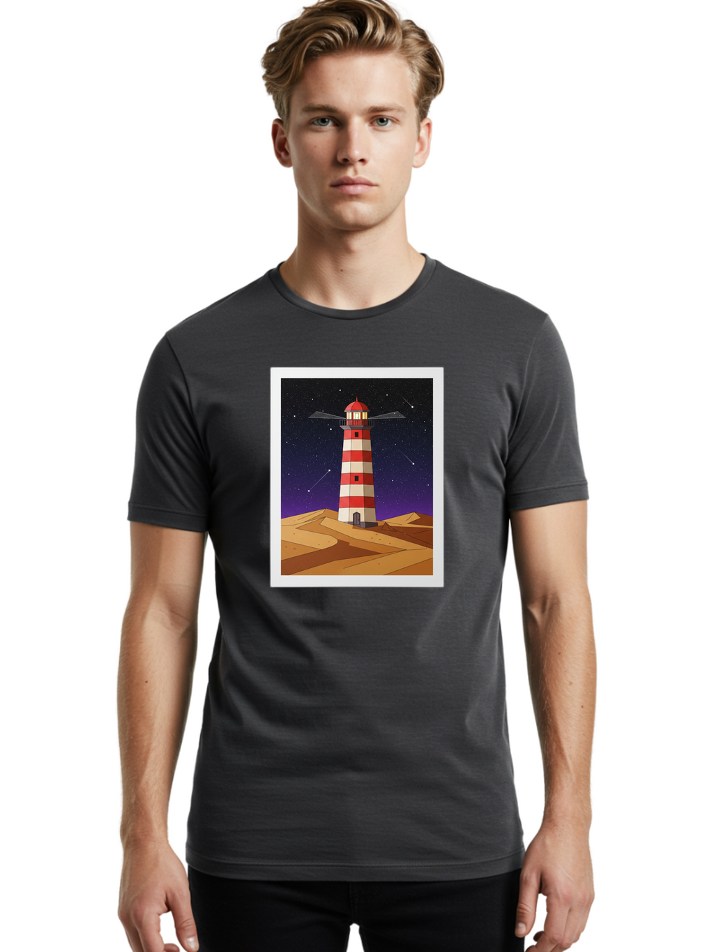Lighthouse-2 Men'S Graphic Tee, 100% Cotton, Comfortable Casual Summer Wear, Machine Washable, Vintage Camera, Old Camera, Antique Camera, Black Camera, Classic Photography, Photography Equipment, Nostalgic Device, Film Camera, Camera Art Bam769