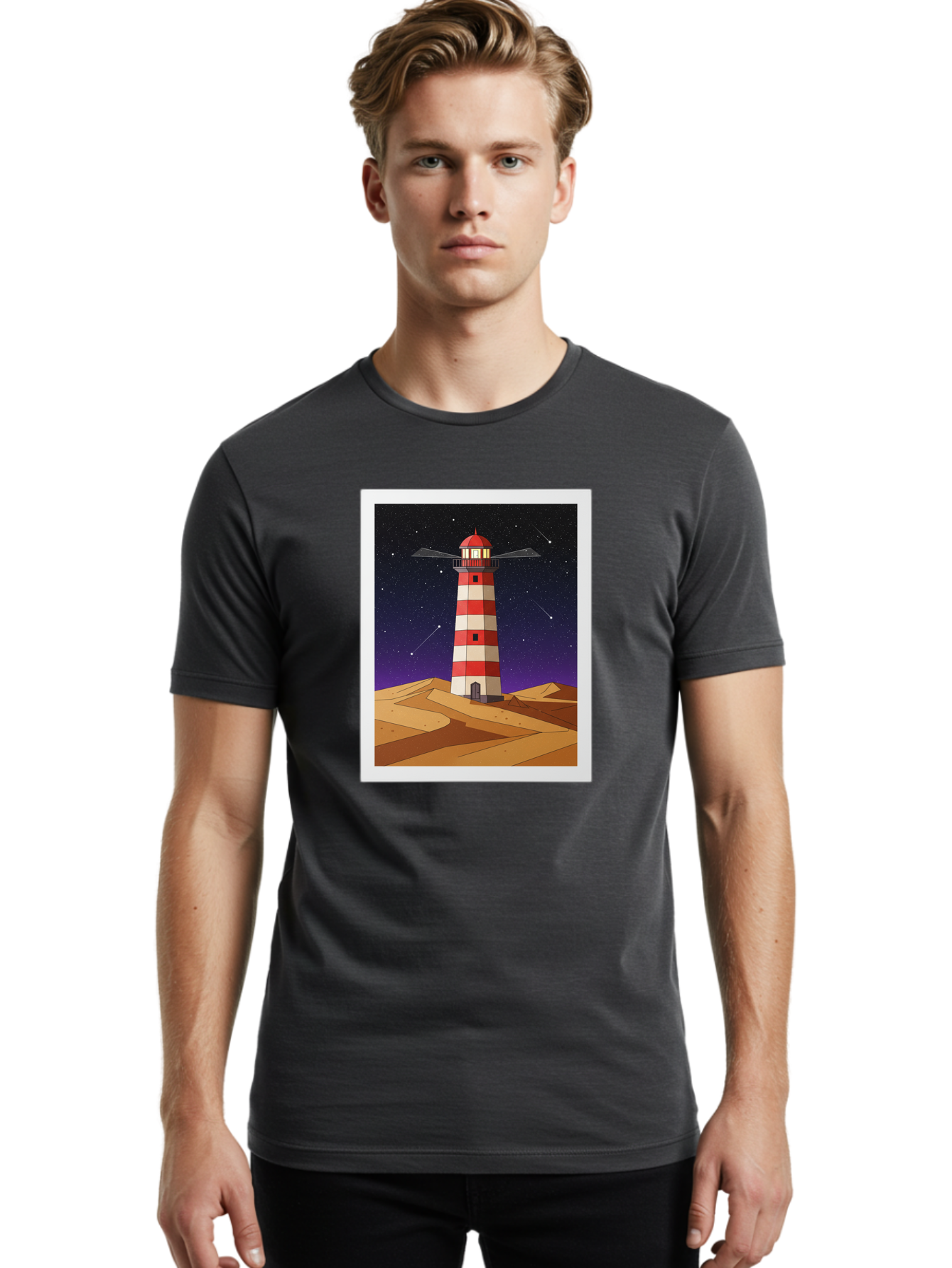 Lighthouse-2 Men'S Graphic Tee, 100% Cotton, Comfortable Casual Summer Wear, Machine Washable, Vintage Camera, Old Camera, Antique Camera, Black Camera, Classic Photography, Photography Equipment, Nostalgic Device, Film Camera, Camera Art Bam769
