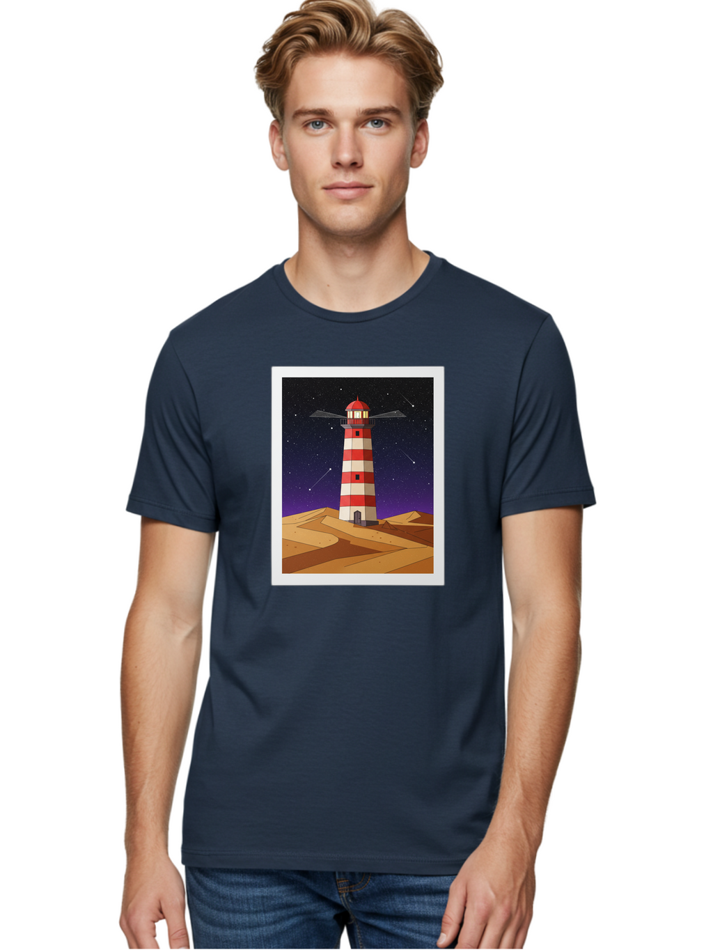 Lighthouse-2 Men'S Graphic Tee, 100% Cotton, Comfortable Casual Summer Wear, Machine Washable, Vintage Camera, Old Camera, Antique Camera, Black Camera, Classic Photography, Photography Equipment, Nostalgic Device, Film Camera, Camera Art Bam769