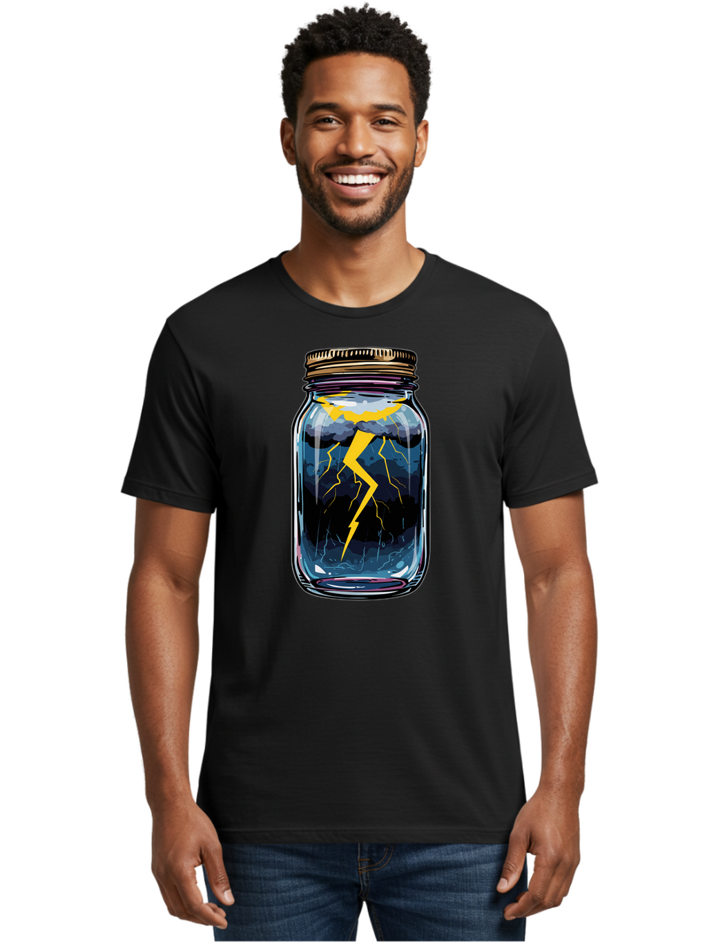 Lightning-In-A-Jar-1 Men'S Graphic Tee, 100% Cotton, Comfortable Casual Summer Wear, Machine Washable, Vintage Camera, Old Camera, Antique Camera, Black Camera, Classic Photography, Photography Equipment, Nostalgic Device, Film Camera, Bam773