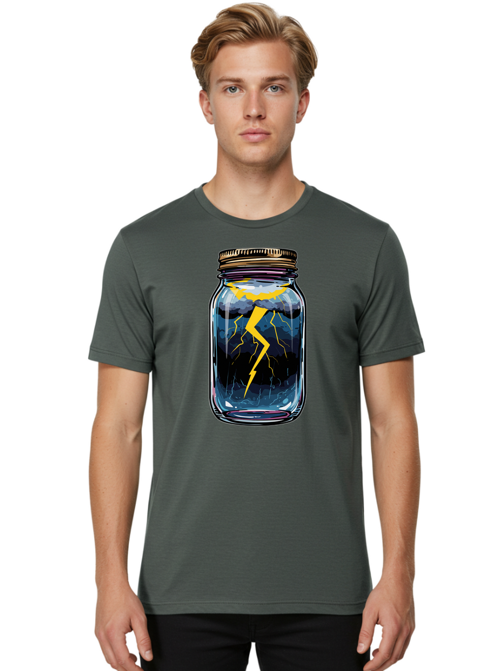 Lightning-In-A-Jar-1 Men'S Graphic Tee, 100% Cotton, Comfortable Casual Summer Wear, Machine Washable, Vintage Camera, Old Camera, Antique Camera, Black Camera, Classic Photography, Photography Equipment, Nostalgic Device, Film Camera, Bam773