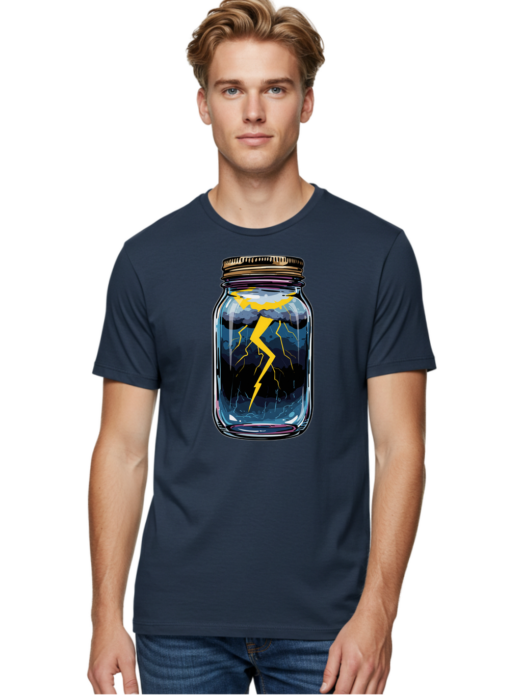 Lightning-In-A-Jar-1 Men'S Graphic Tee, 100% Cotton, Comfortable Casual Summer Wear, Machine Washable, Vintage Camera, Old Camera, Antique Camera, Black Camera, Classic Photography, Photography Equipment, Nostalgic Device, Film Camera, Bam773