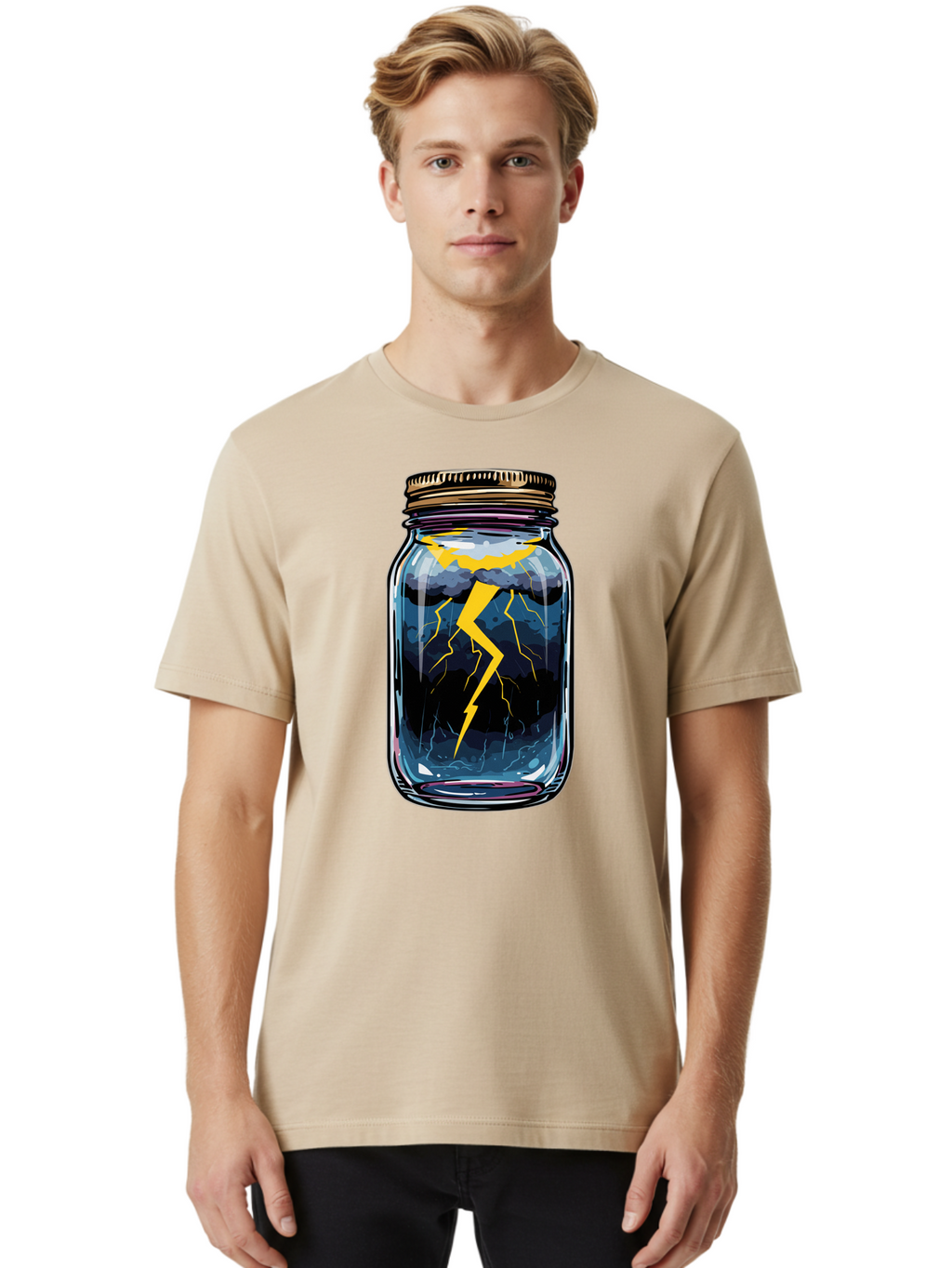 Lightning-In-A-Jar-1 Men'S Graphic Tee, 100% Cotton, Comfortable Casual Summer Wear, Machine Washable, Vintage Camera, Old Camera, Antique Camera, Black Camera, Classic Photography, Photography Equipment, Nostalgic Device, Film Camera, Bam773