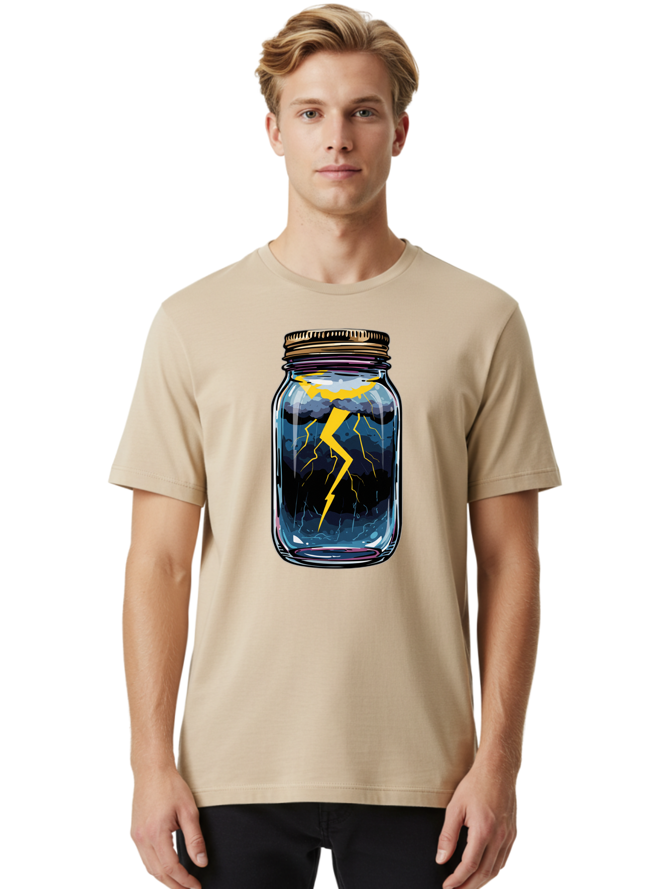 Lightning-In-A-Jar-1 Men'S Graphic Tee, 100% Cotton, Comfortable Casual Summer Wear, Machine Washable, Vintage Camera, Old Camera, Antique Camera, Black Camera, Classic Photography, Photography Equipment, Nostalgic Device, Film Camera, Bam773