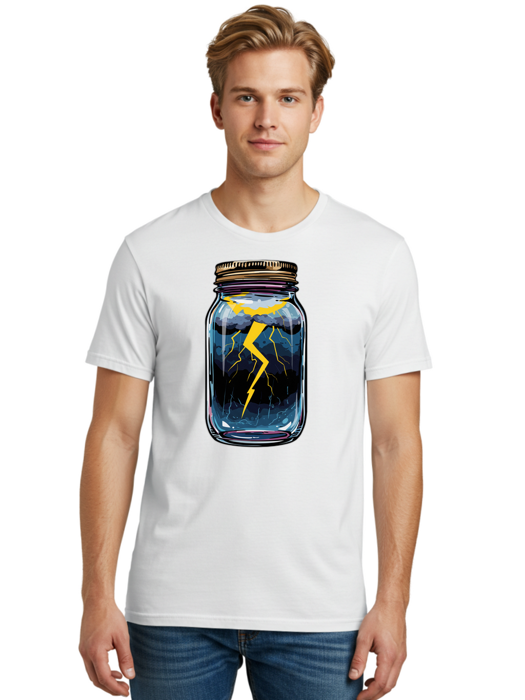 Lightning-In-A-Jar-1 Men'S Graphic Tee, 100% Cotton, Comfortable Casual Summer Wear, Machine Washable, Vintage Camera, Old Camera, Antique Camera, Black Camera, Classic Photography, Photography Equipment, Nostalgic Device, Film Camera, Bam773