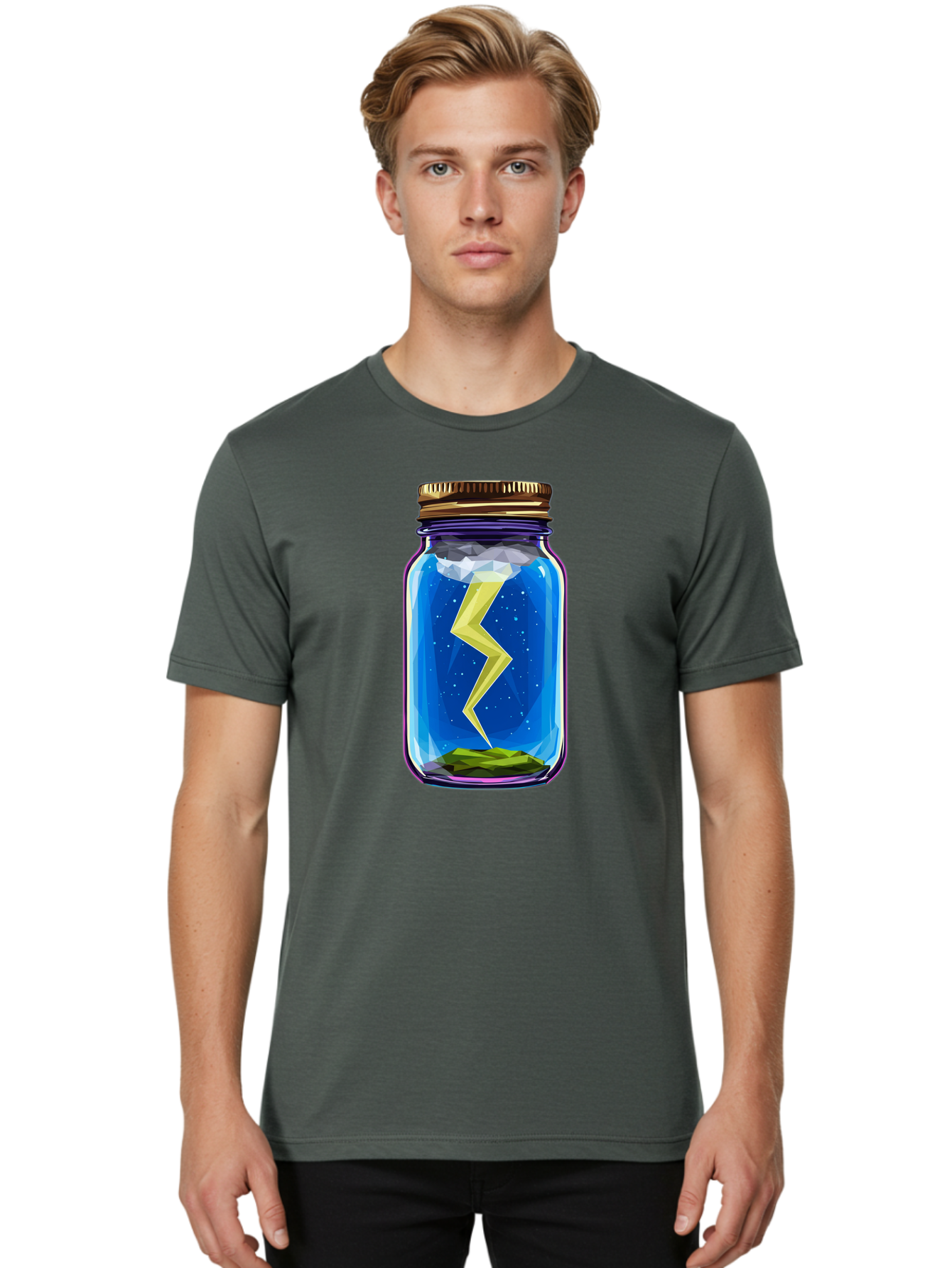 Lightning-In-A-Jar-2 Men'S Graphic Tee, 100% Cotton, Comfortable Casual Summer Wear, Machine Washable, Vintage Camera, Old Camera, Antique Camera, Black Camera, Classic Photography, Photography Equipment, Nostalgic Device, Film Camera, Bam774