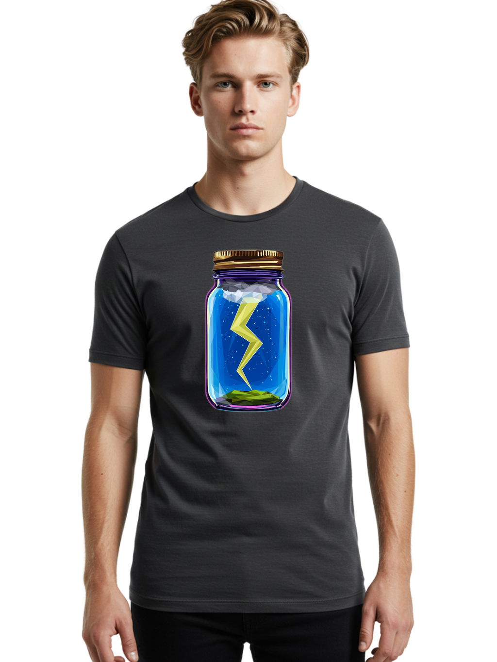 Lightning-In-A-Jar-2 Men'S Graphic Tee, 100% Cotton, Comfortable Casual Summer Wear, Machine Washable, Vintage Camera, Old Camera, Antique Camera, Black Camera, Classic Photography, Photography Equipment, Nostalgic Device, Film Camera, Bam774