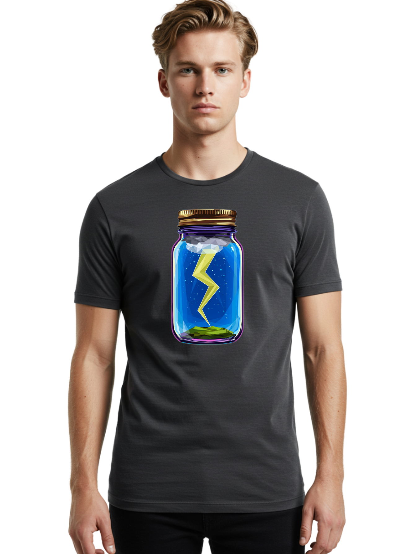 Lightning-In-A-Jar-2 Men'S Graphic Tee, 100% Cotton, Comfortable Casual Summer Wear, Machine Washable, Vintage Camera, Old Camera, Antique Camera, Black Camera, Classic Photography, Photography Equipment, Nostalgic Device, Film Camera, Bam774