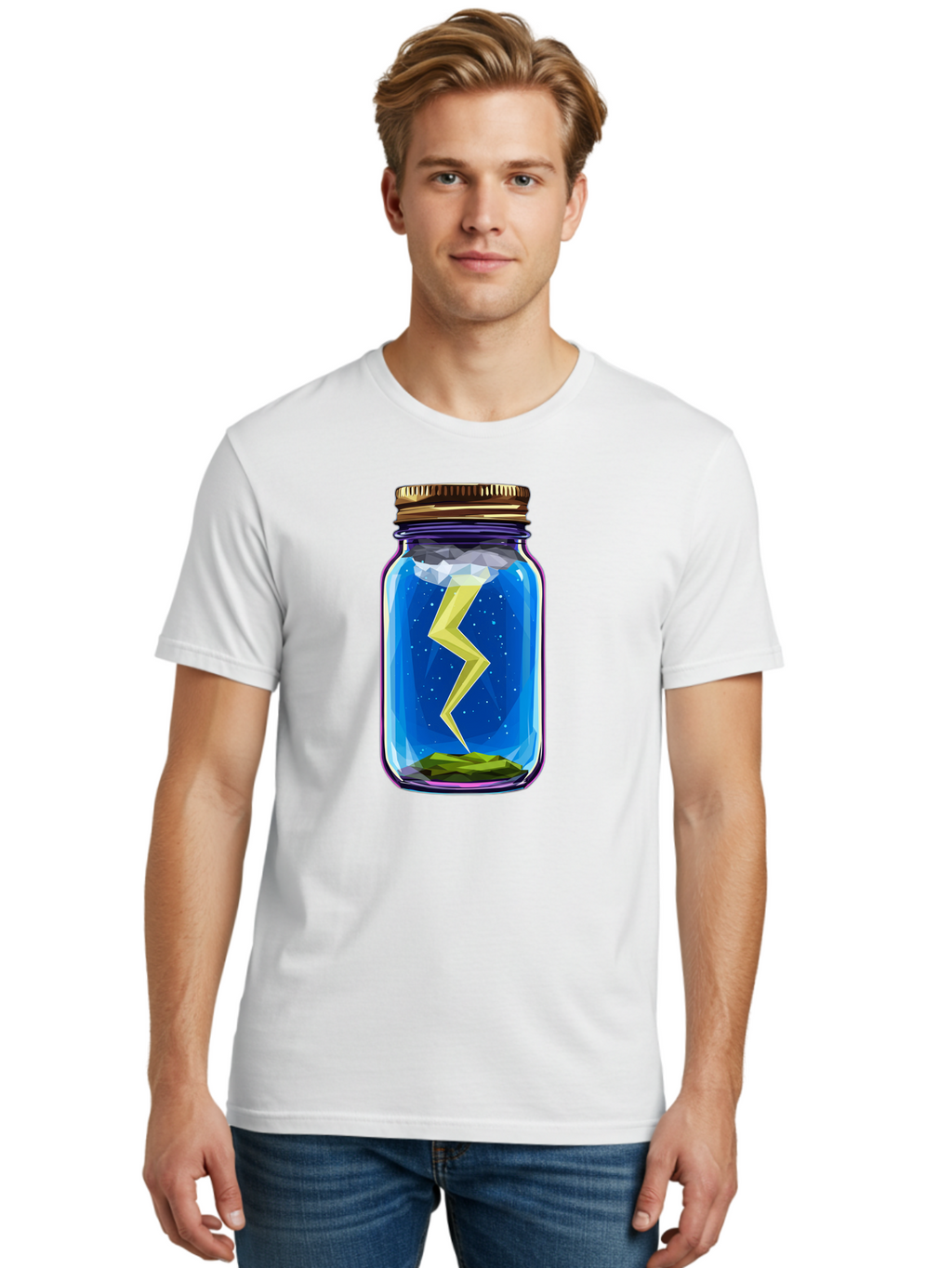 Lightning-In-A-Jar-2 Men'S Graphic Tee, 100% Cotton, Comfortable Casual Summer Wear, Machine Washable, Vintage Camera, Old Camera, Antique Camera, Black Camera, Classic Photography, Photography Equipment, Nostalgic Device, Film Camera, Bam774