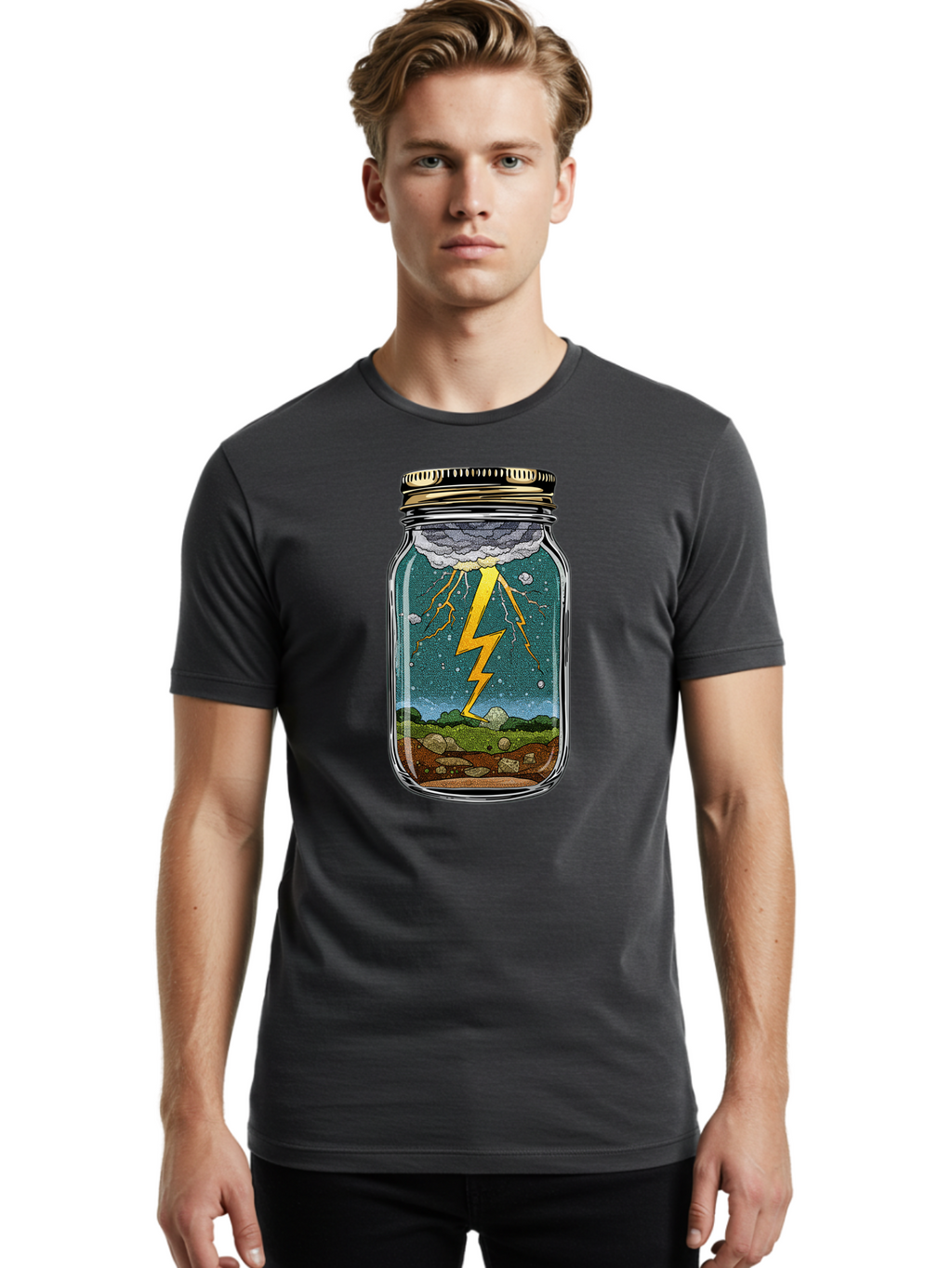 Lightning-In-A-Jar-4 Men'S Graphic Tee, 100% Cotton, Comfortable Casual Summer Wear, Machine Washable, Vintage Camera, Old Camera, Antique Camera, Black Camera, Classic Photography, Photography Equipment, Nostalgic Device, Film Camera, Bam776