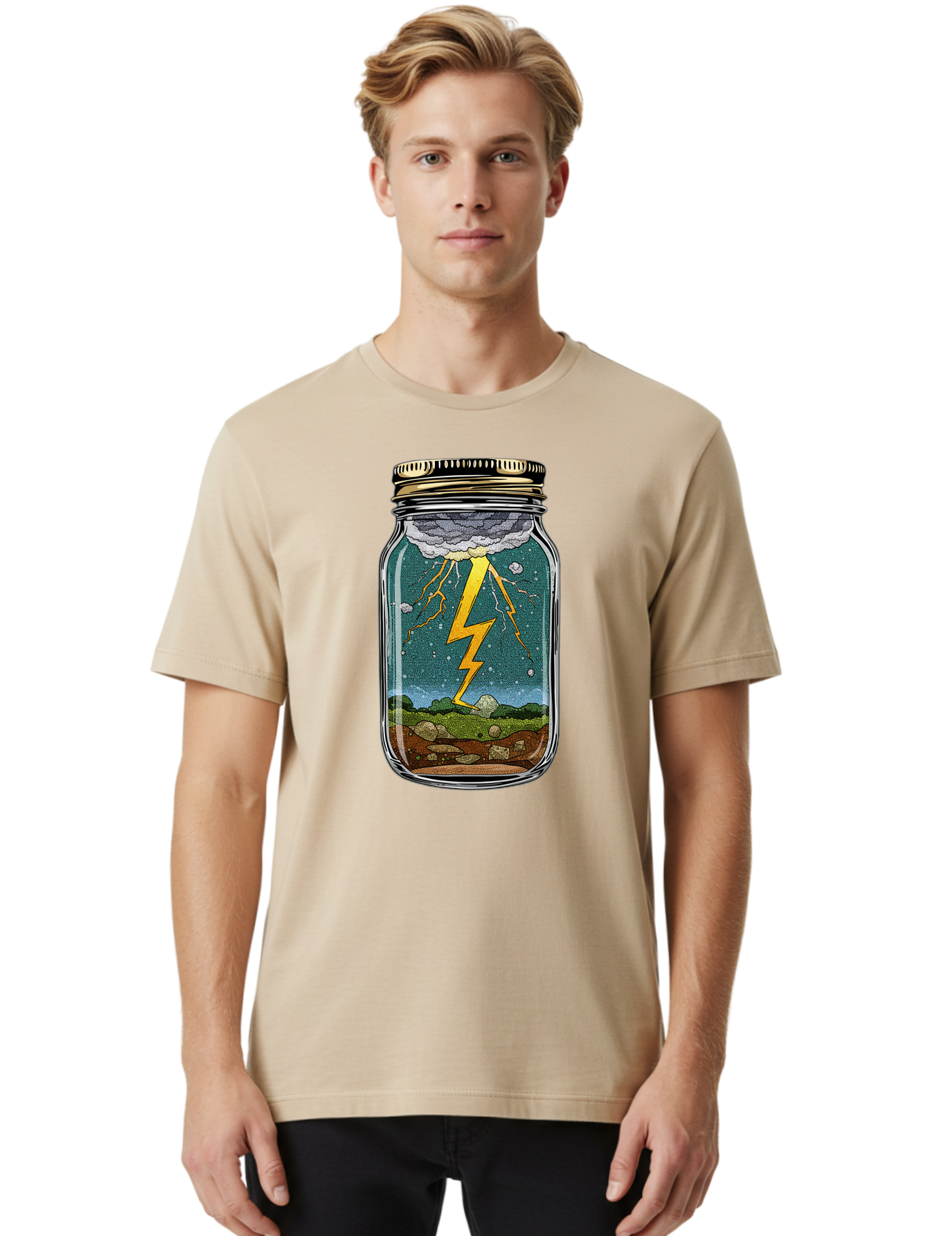 Lightning-In-A-Jar-4 Men'S Graphic Tee, 100% Cotton, Comfortable Casual Summer Wear, Machine Washable, Vintage Camera, Old Camera, Antique Camera, Black Camera, Classic Photography, Photography Equipment, Nostalgic Device, Film Camera, Bam776