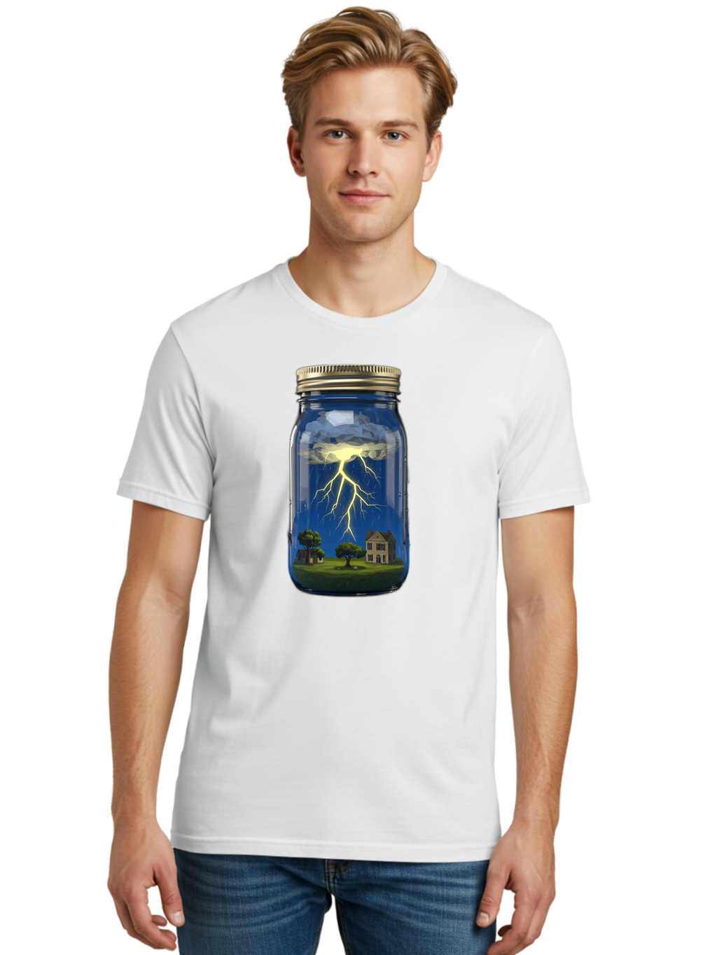 Lightning-In-A-Jar-8 Men'S Graphic Tee, 100% Cotton, Comfortable Casual Summer Wear, Machine Washable, Vintage Camera, Old Camera, Antique Camera, Black Camera, Classic Photography, Photography Equipment, Nostalgic Device, Film Camera, Bam780